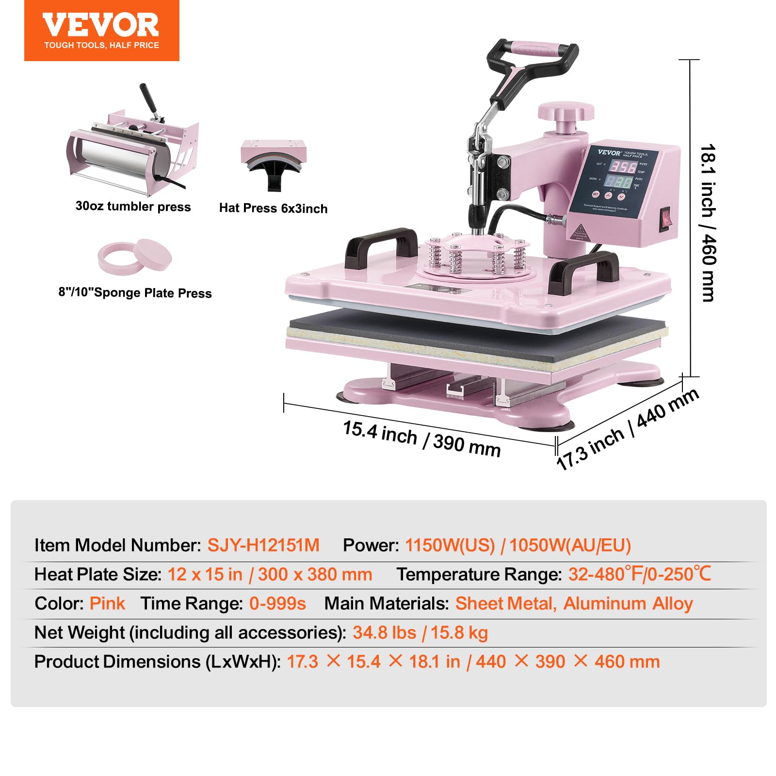 Foto 3 | Máquina De Prensado Térmico Vevor 5 En 1, Combinada Con Vaso Y Prensa Para Sombreros - Venta Internacional.