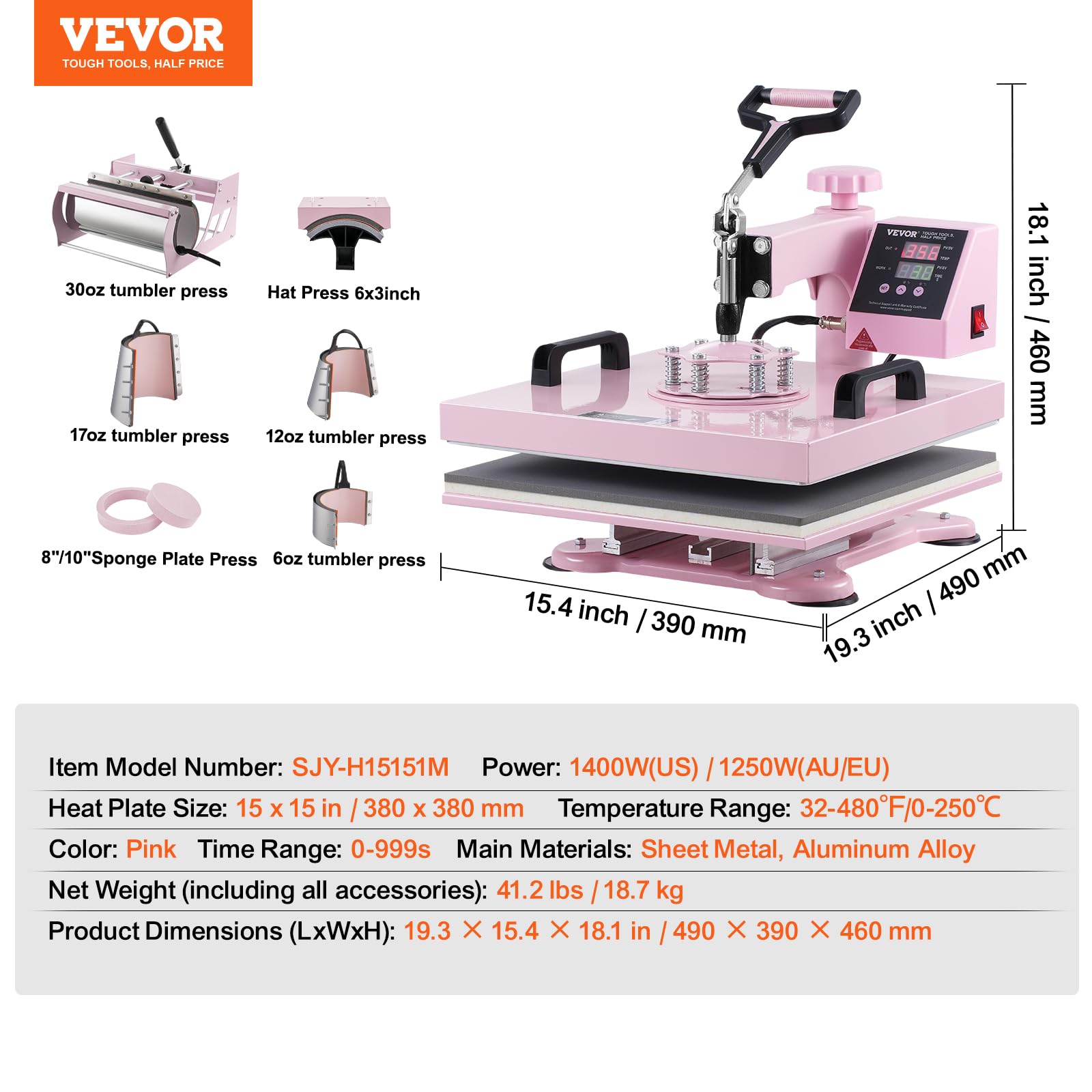 Foto 4 pulgar | Máquina De Prensado Térmico Vevor 8 En 1, Combinación De 15 X 15 Con Vaso Y Sombrero - Venta Internacional.