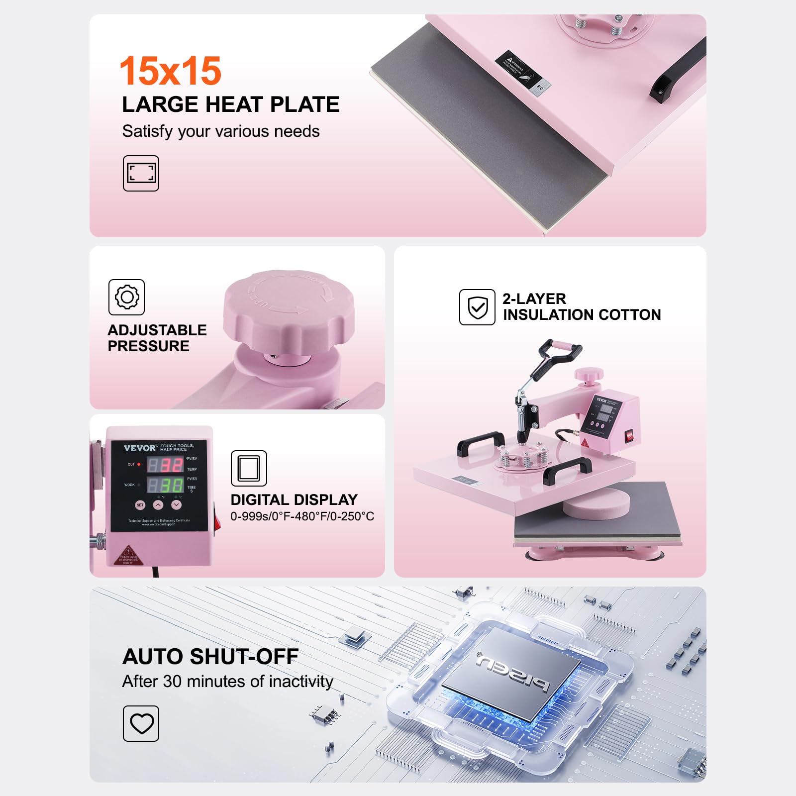 Foto 7 pulgar | Máquina De Prensado Térmico Vevor 38x38 Cm Para Camisetas 5 En 1 Rosa - Venta Internacional.