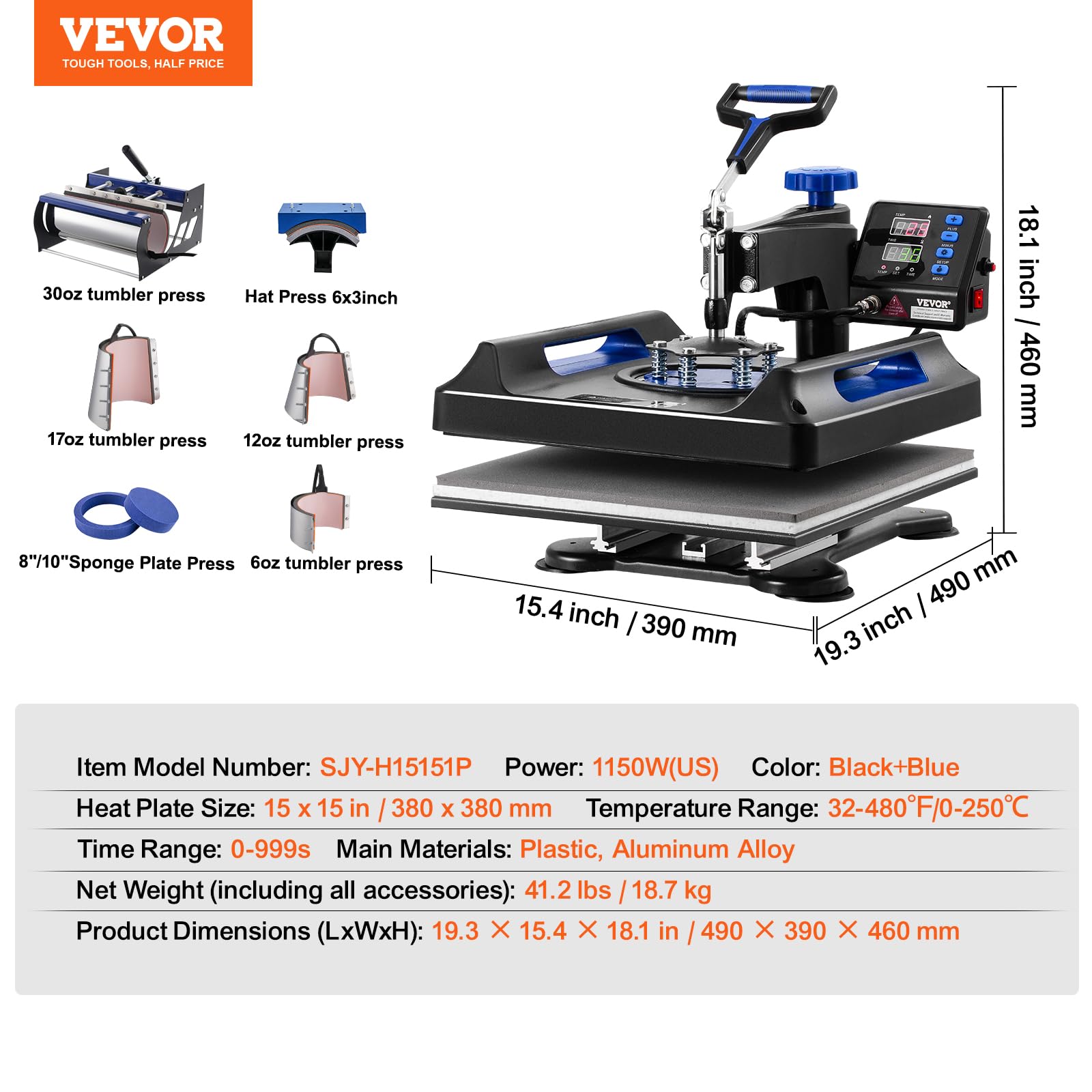 Foto 8 pulgar | Máquina De Prensa Térmica Vevor Pro 8 En 1 15x15 - Venta Internacional.