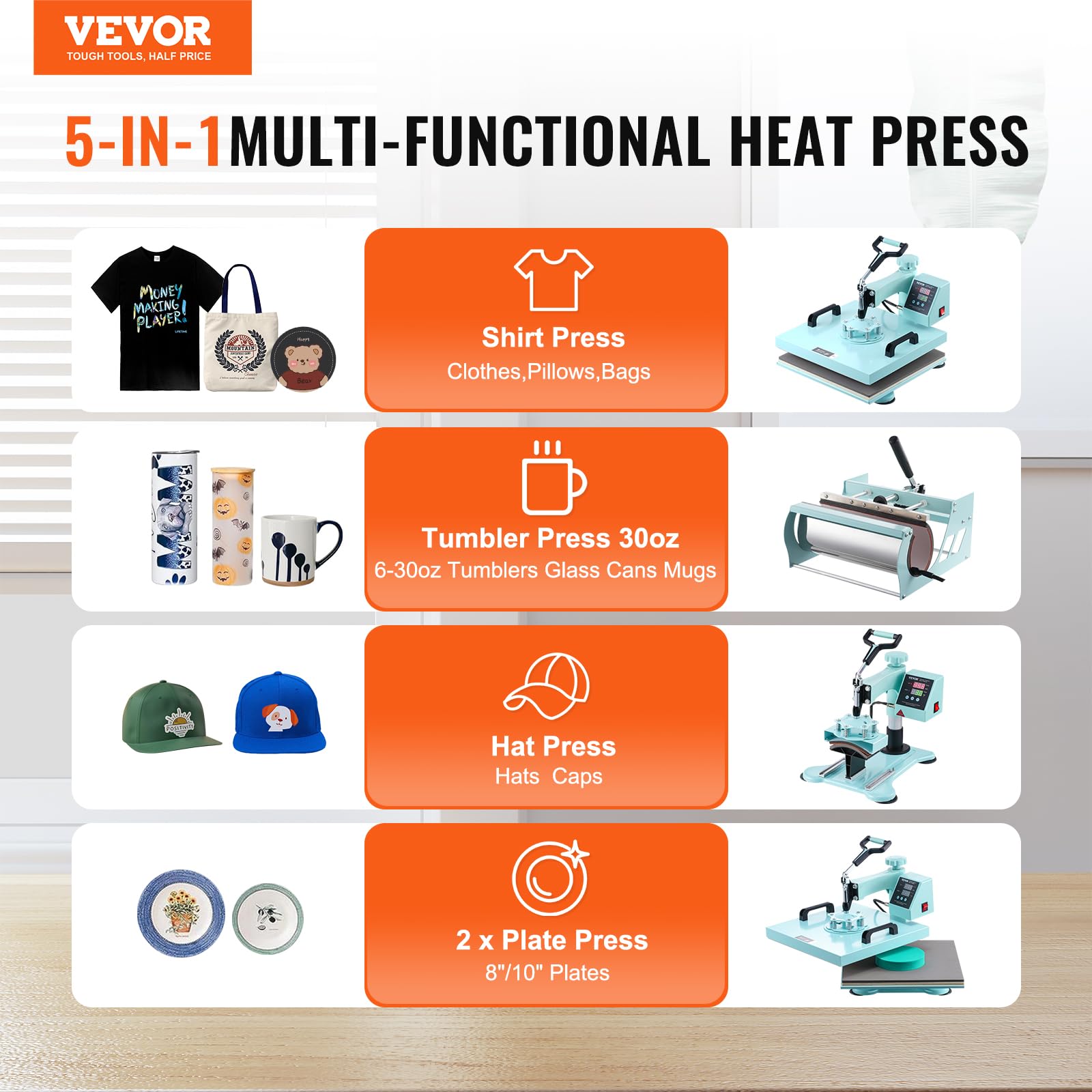 Foto 7 pulgar | Heat Press Vevor 5 En 1, 15 X 15 Pulgadas, Para Camiseta, Gorra, Sombrero Y Taza - Venta Internacional.