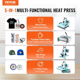 Foto 6 | Heat Press Vevor 5 En 1, 15 X 15 Pulgadas, Para Camiseta, Gorra, Sombrero Y Taza - Venta Internacional.