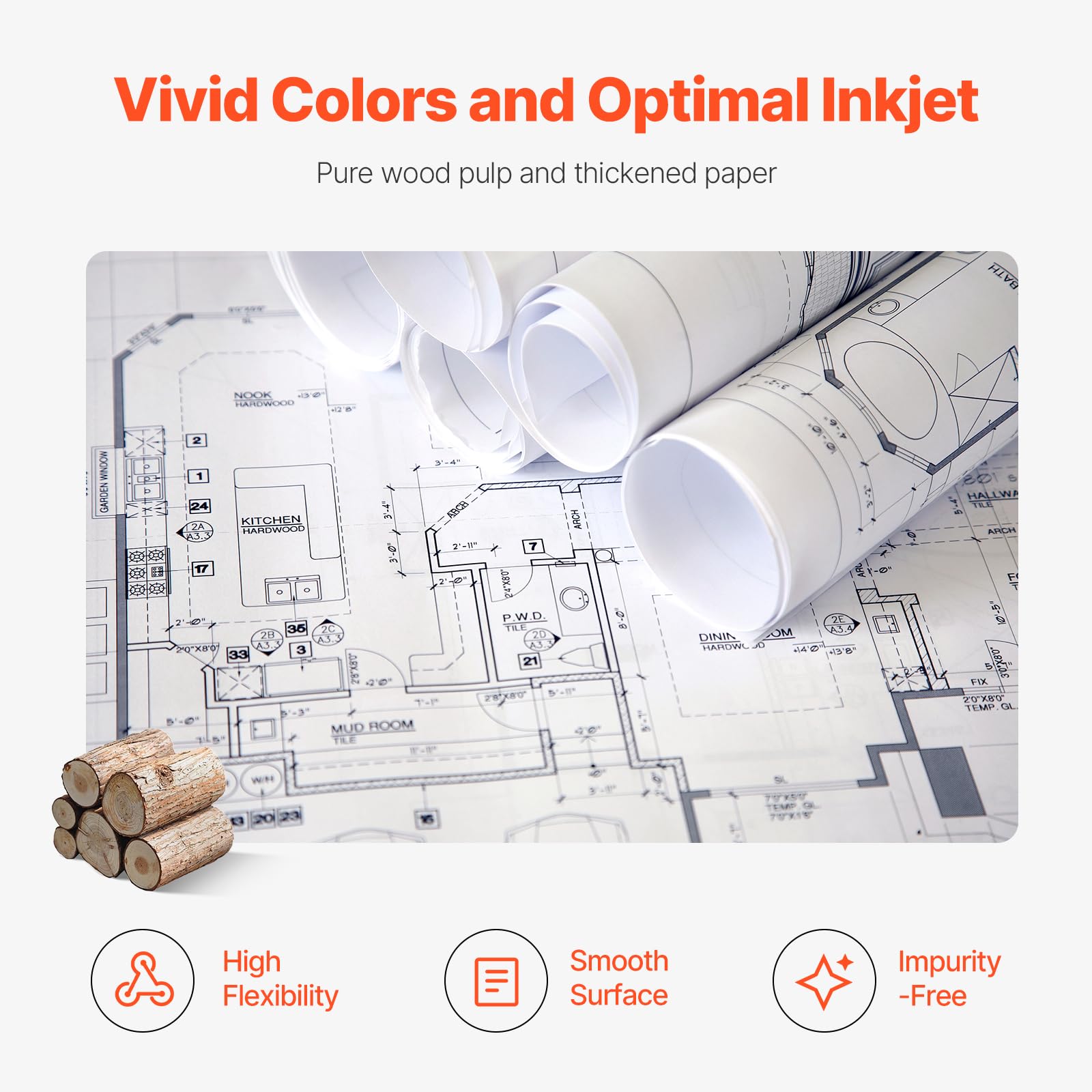 Foto 7 pulgar | Papel Para Plotter Vevor De Formato Ancho, 24 X 150 Pies, 20 Libras, 4 Rollos - Venta Internacional.