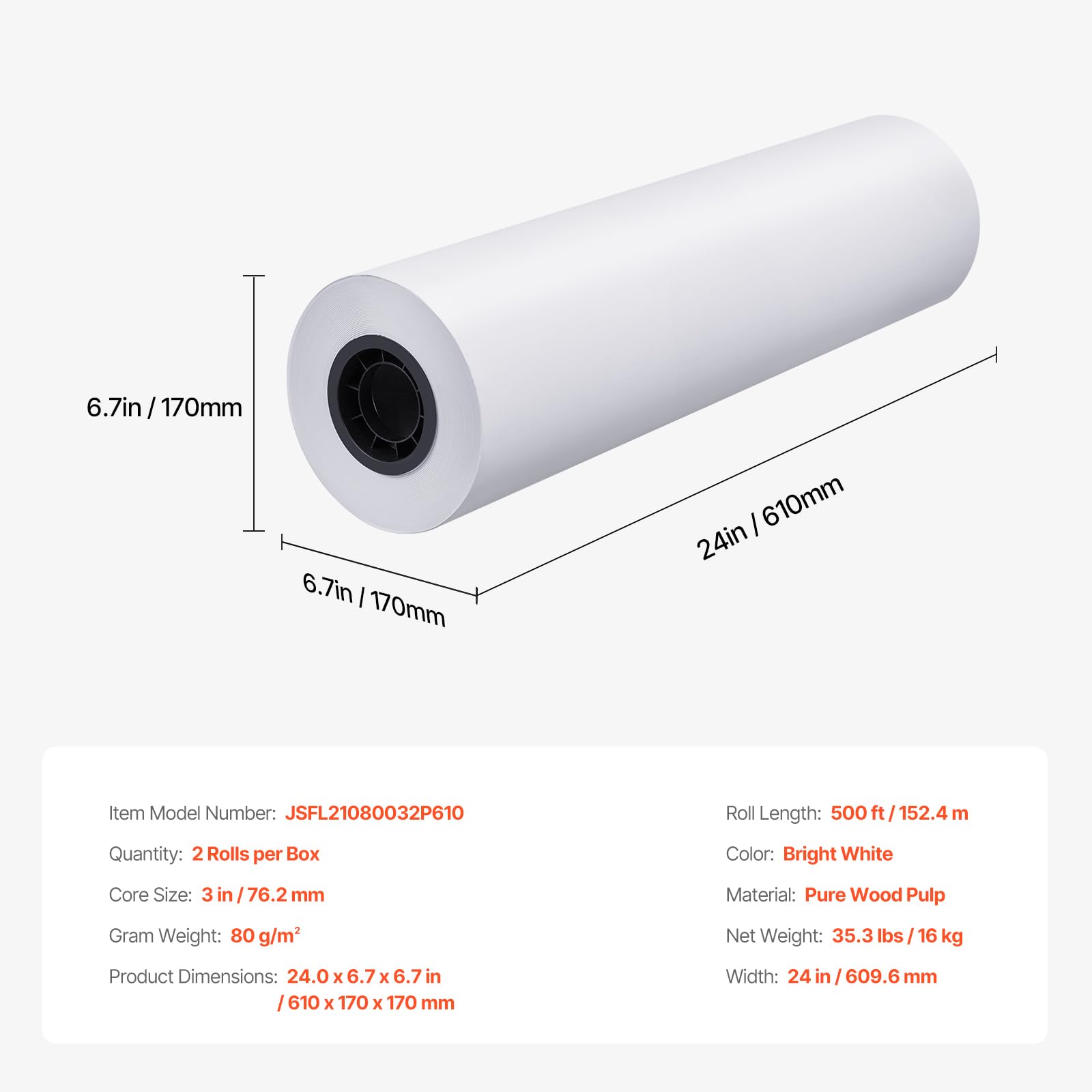 Foto 7 | Papel Para Plotter Vevor De Formato Ancho, 24 X 500 Pies, 20 Libras, 2 Rollos - Venta Internacional.