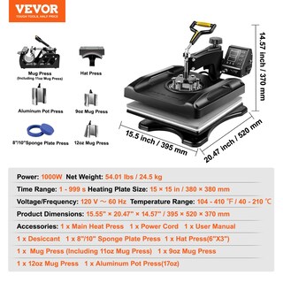Foto 7 | Máquina De Prensado En Caliente Vevor 8 En 1, 15 X 15 Cm, Para Camiseta - Venta Internacional.