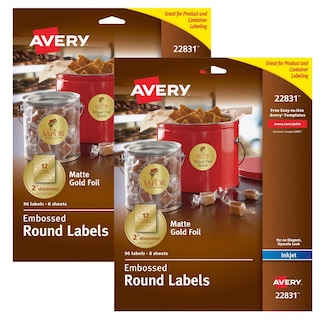 Foto 1 | Lámina Estampada Label Avery, Redonda, Fácil De Pelar, 5 Cm De Diámetro, Color Dorado 96/pk - Venta Internacional.