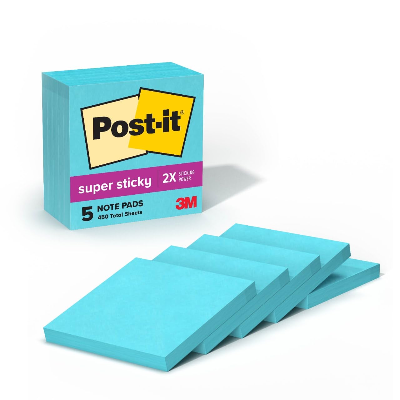 Foto 2 pulgar | Sticky Notes Post-it Super Sticky, 3 X 3 Pulgadas, 5 Blocs, Color Aguamarina - Venta Internacional.