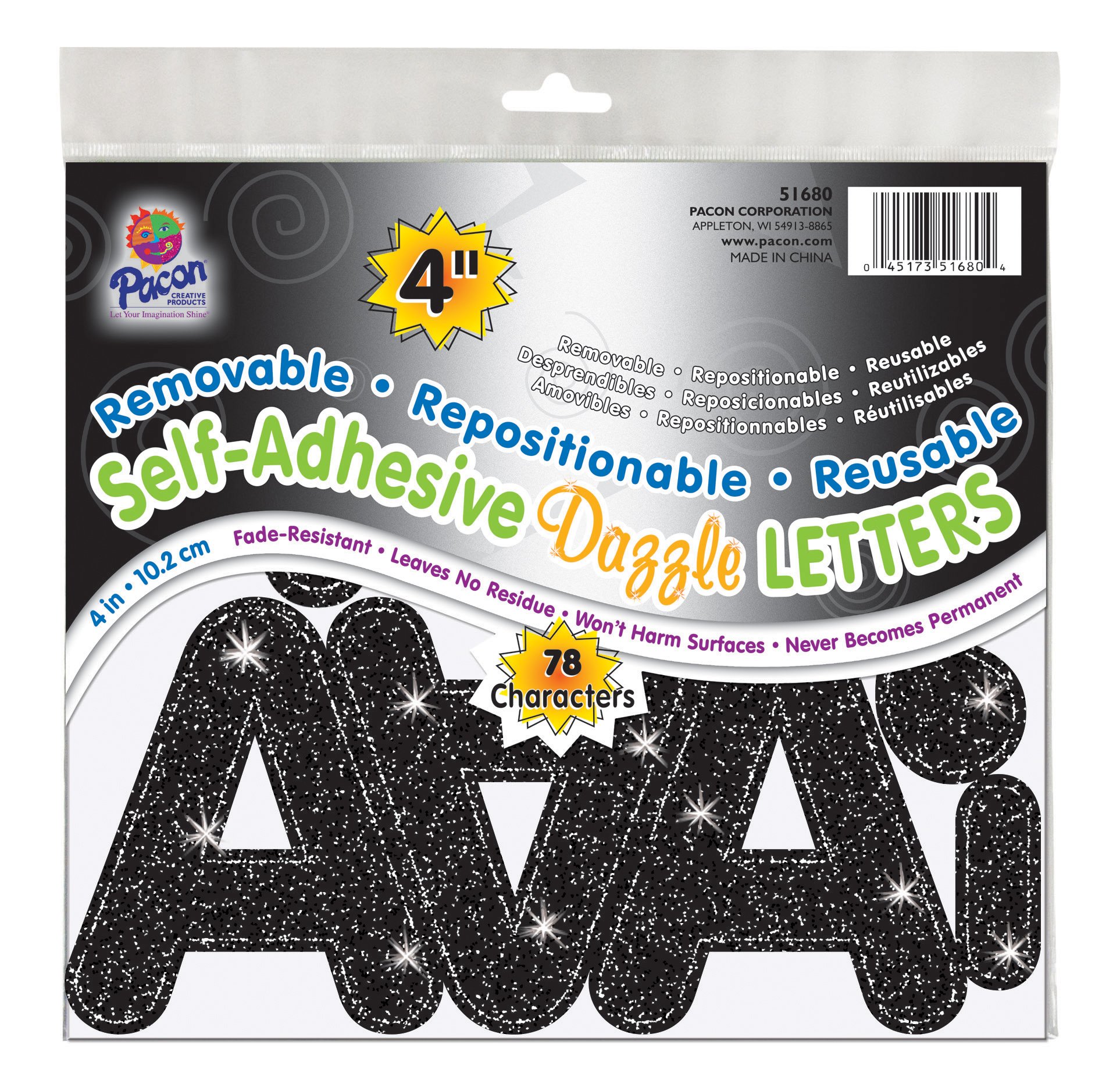 Foto 1 | Letras Autoadhesivas Pacon Black Dazzle Puffy Font 78 Caracteres - Venta Internacional.