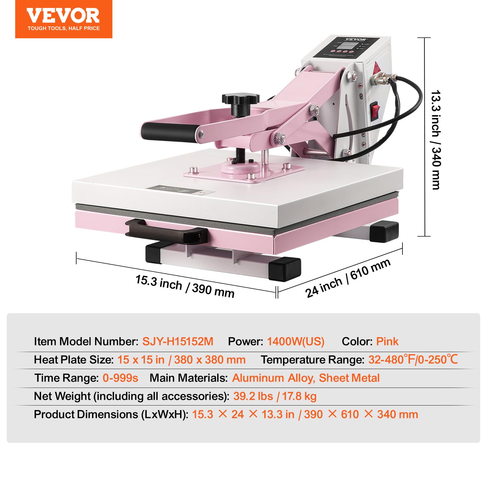 Foto 7 | Máquina De Prensado Térmico Vevor, 15 X 15 Cm, Digital, Para Camisetas, Color Rosa - Venta Internacional.