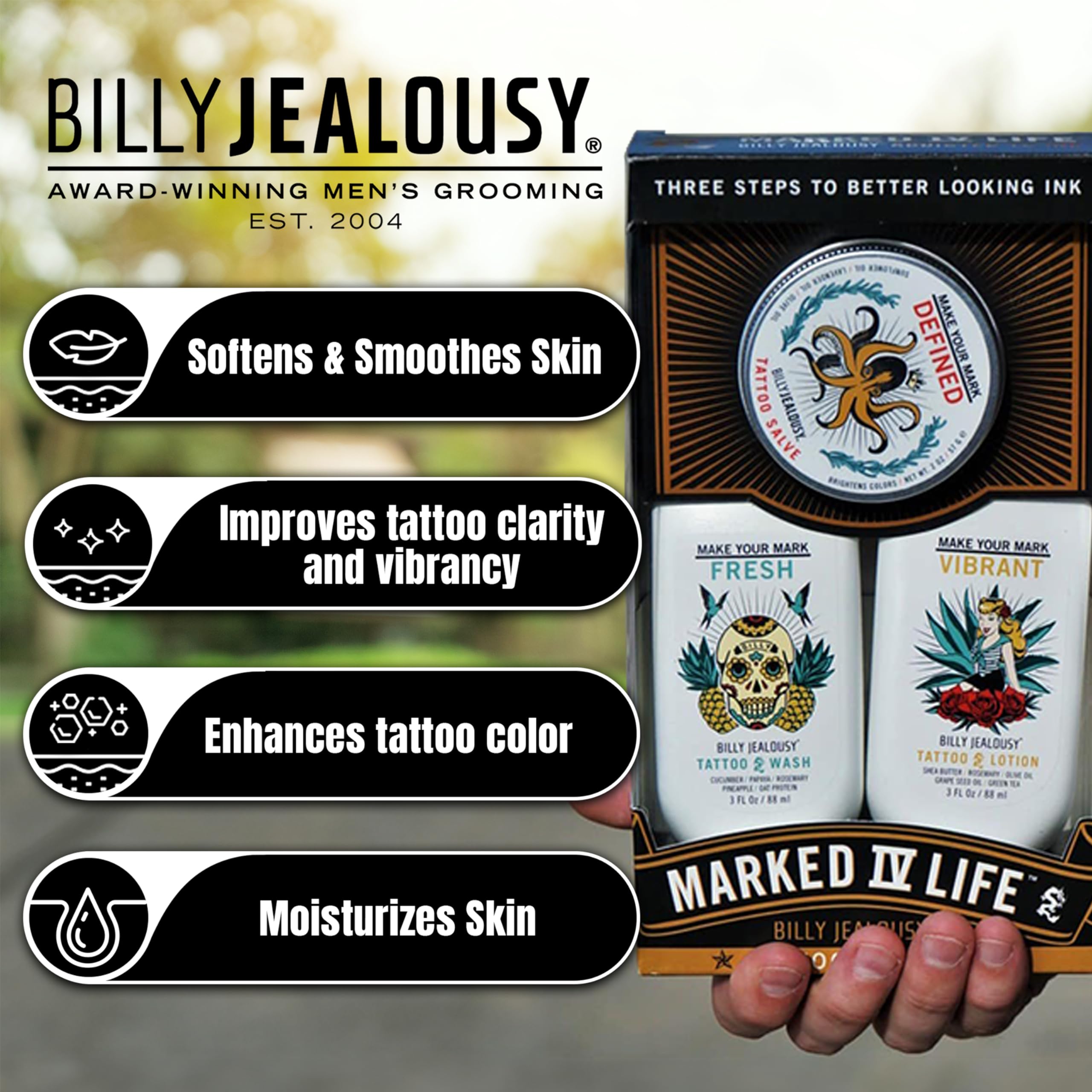 Foto 3 | Kit De Cuidado De Tatuajes Billy Jealousy Marked Iv Life Con Cuidado Posterior - Venta Internacional.