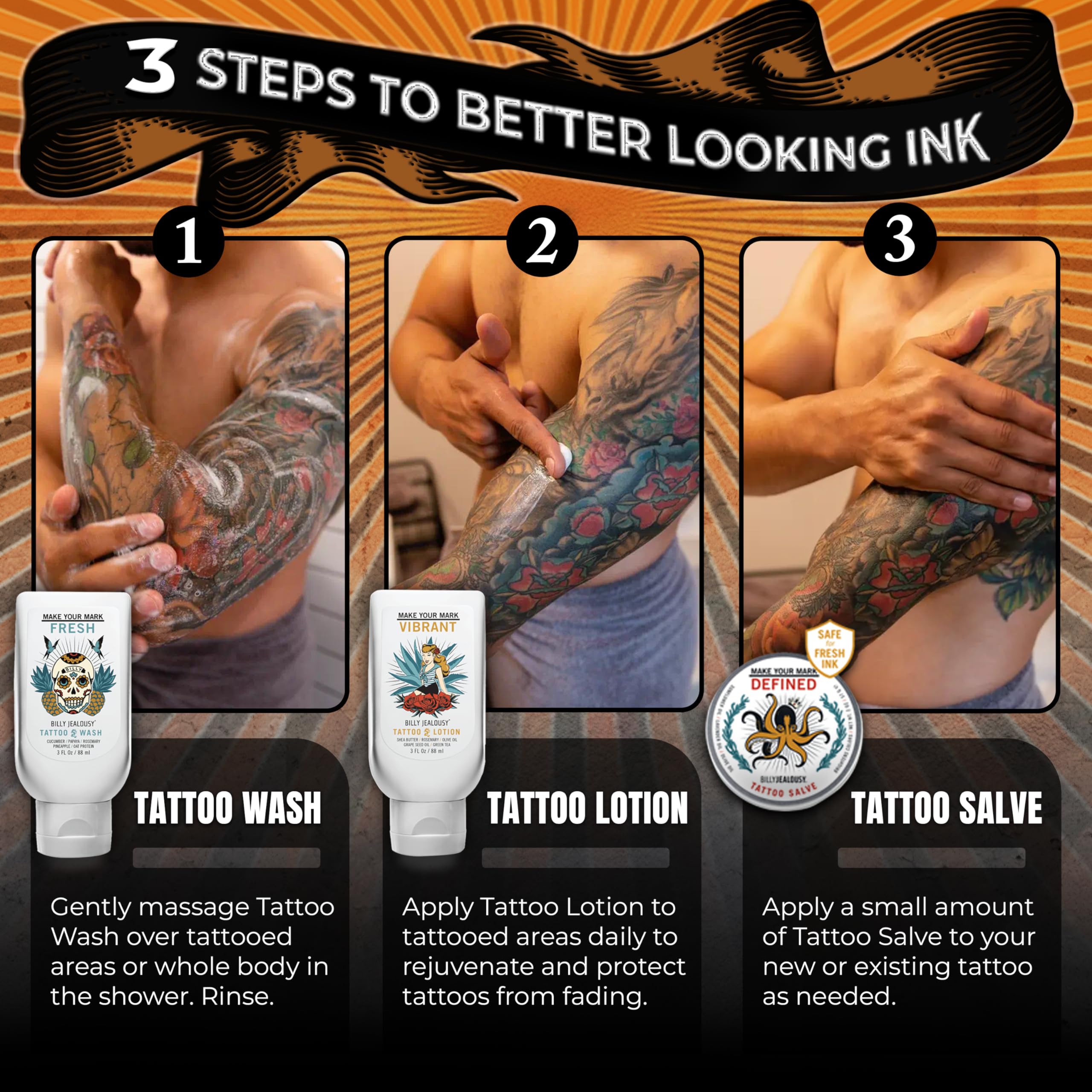 Foto 4 | Kit De Cuidado De Tatuajes Billy Jealousy Marked Iv Life Con Cuidado Posterior - Venta Internacional.