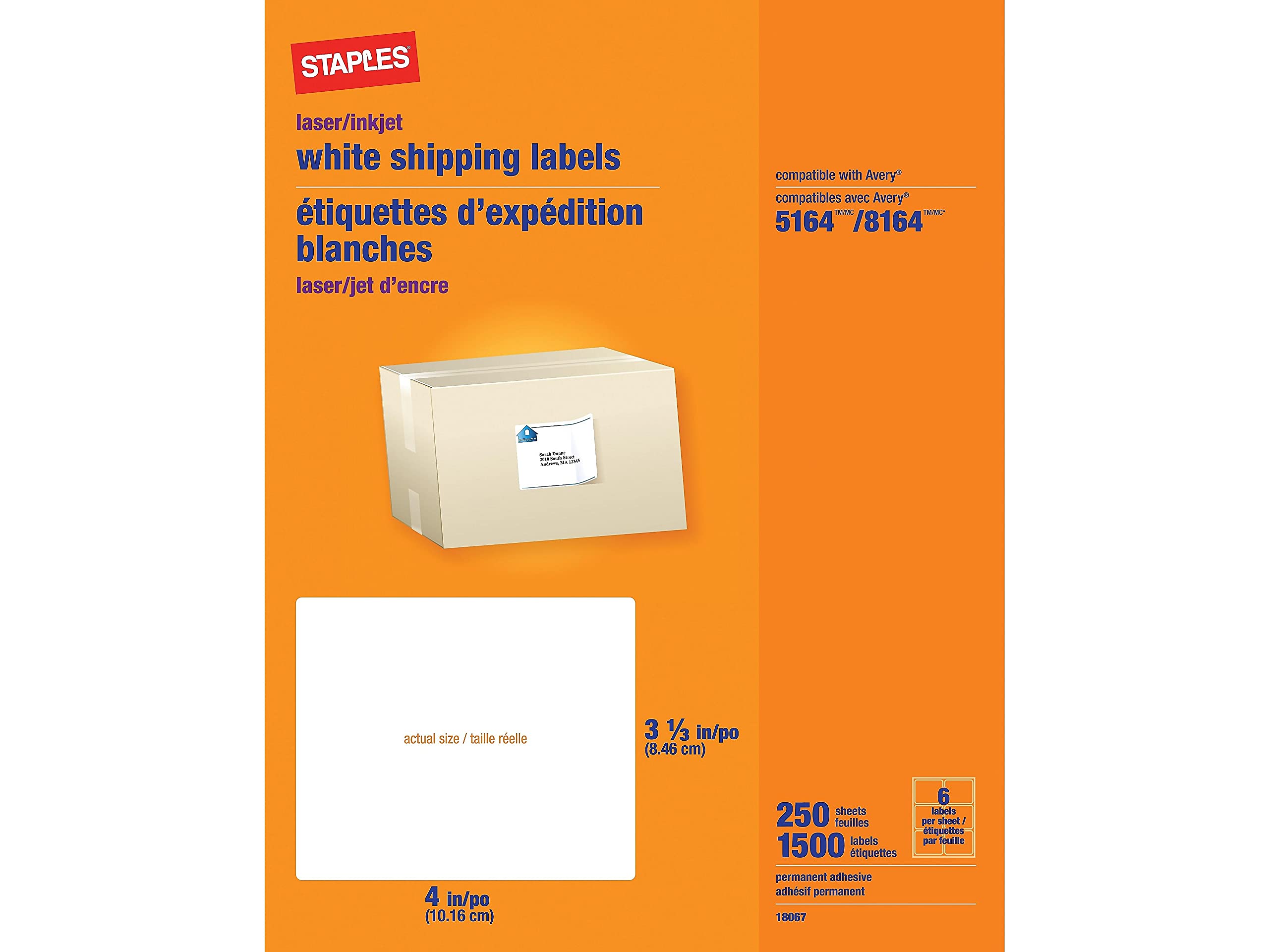 Foto 1 | Etiquetas De Envío Staples, Blancas, 4 X 8 Cm, 1500 Etiquetas, 250 Hojas - Venta Internacional.