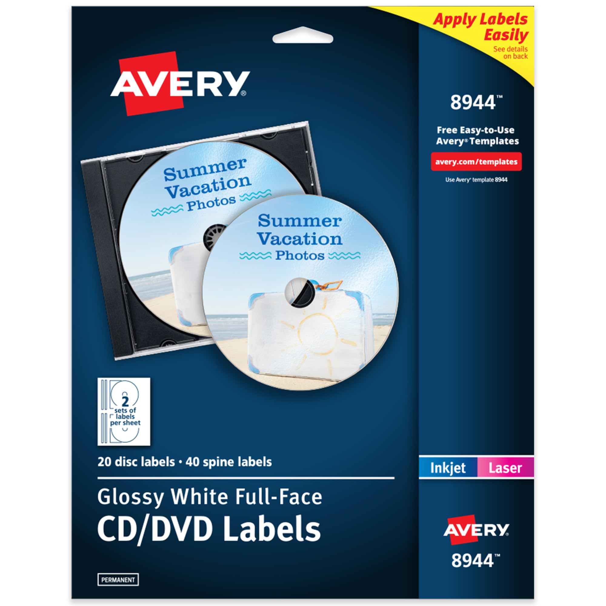 Foto 1 | Etiquetas De Cd Avery Imprimibles En Toda La Cara, 20 Discos Y 40 Lomos - Venta Internacional.