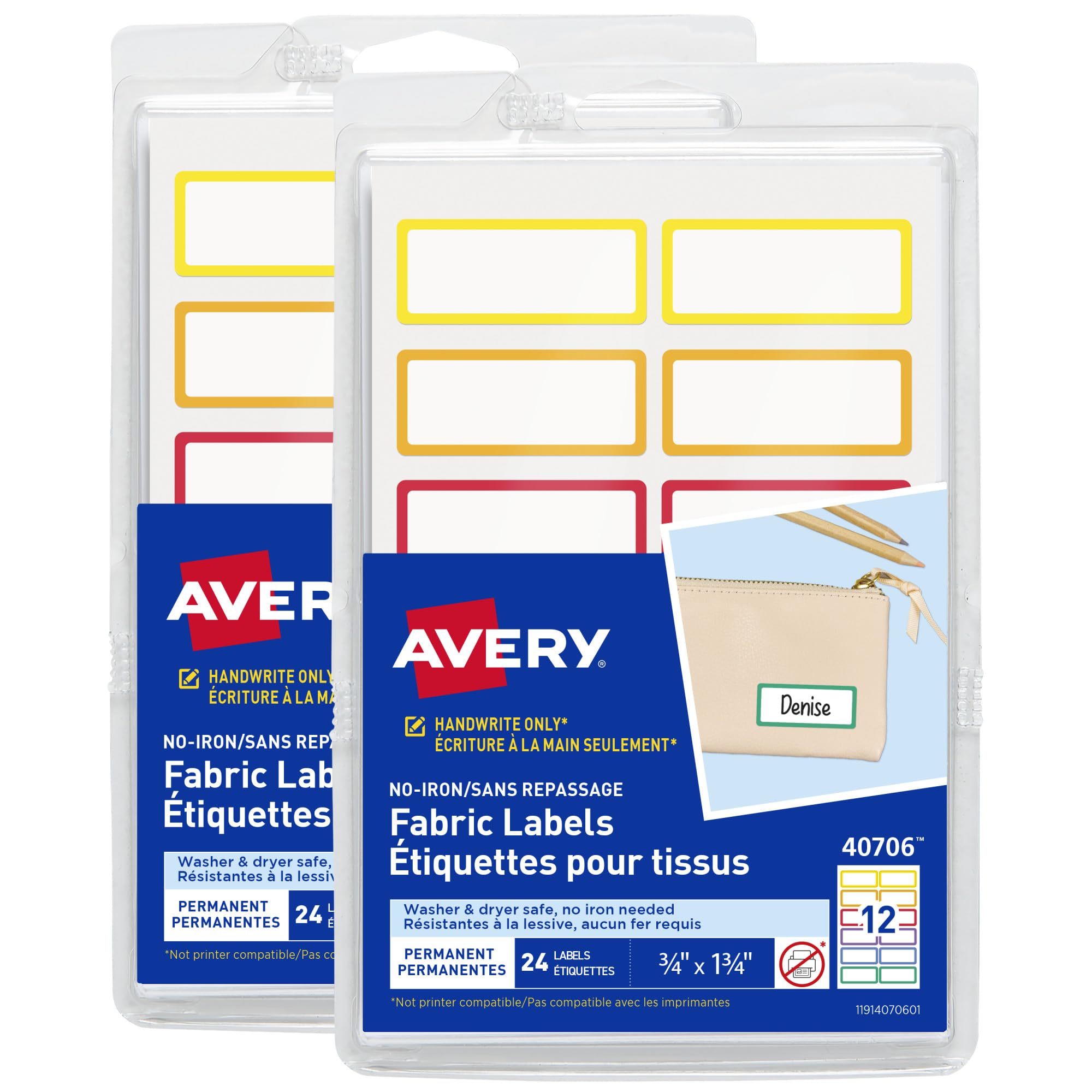 Foto 1 | Etiquetas De Tela Con Nombres Avery No-iron Rainbow, Paquete De 2, 48 Etiquetas - Venta Internacional.