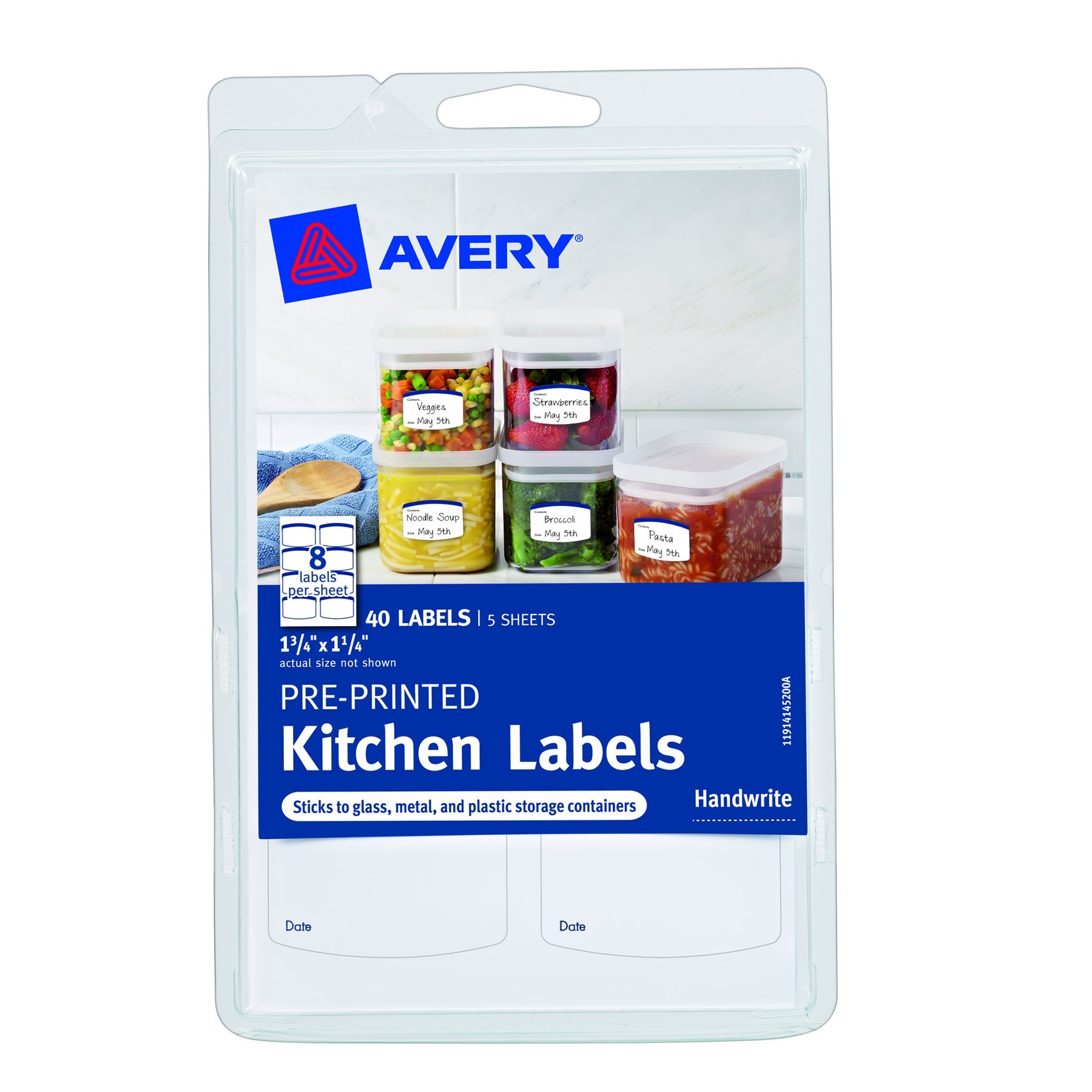 Foto 2 pulgar | Etiquetas De Cocina Avery Con Borde Azul Preimpresas  Paquete De 40 - Venta Internacional.