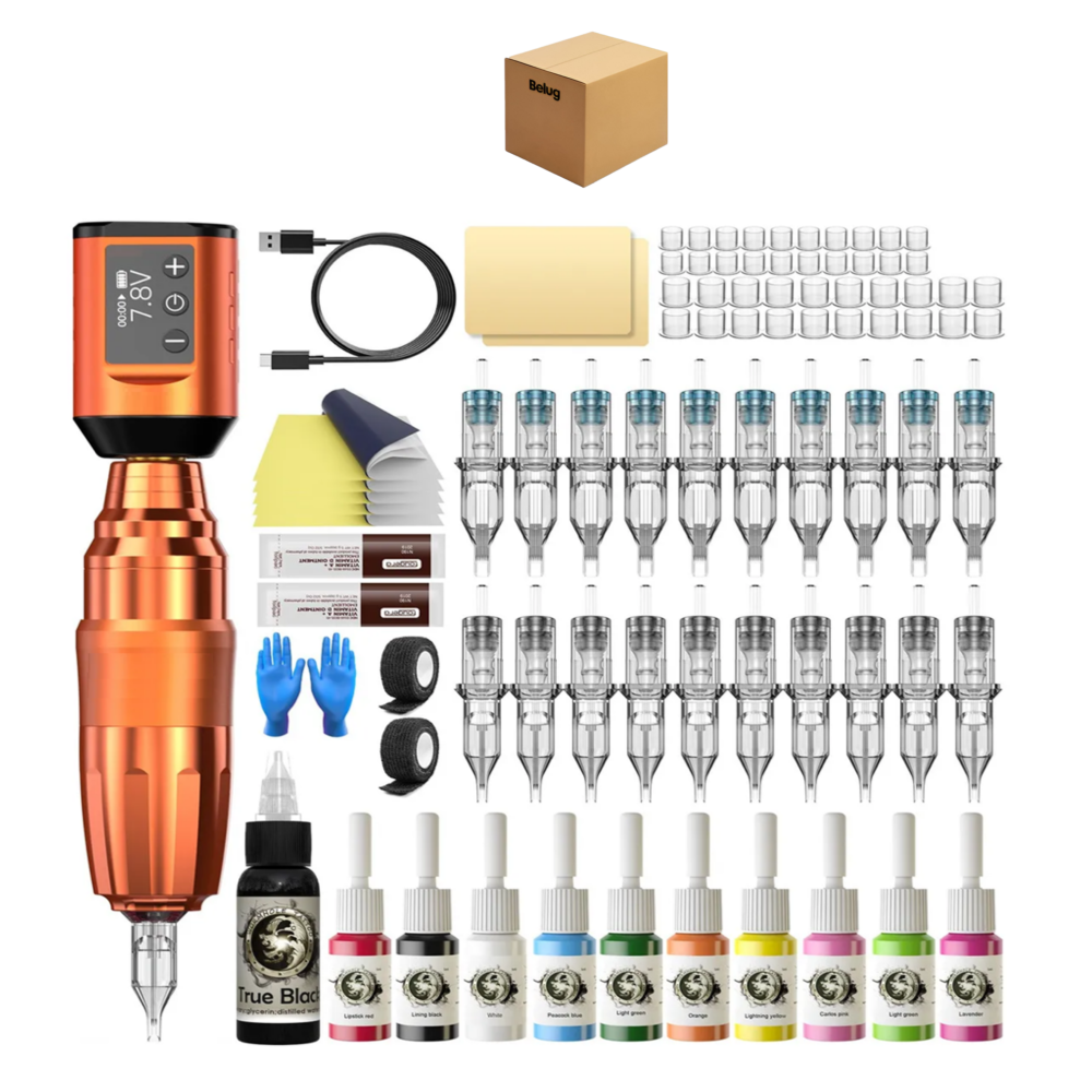 Foto 2 pulgar | Kit Máquina Inalámbrica Para Tatuar Rotativa 10000 Rpm Recargable Profesional Belug  Naranja