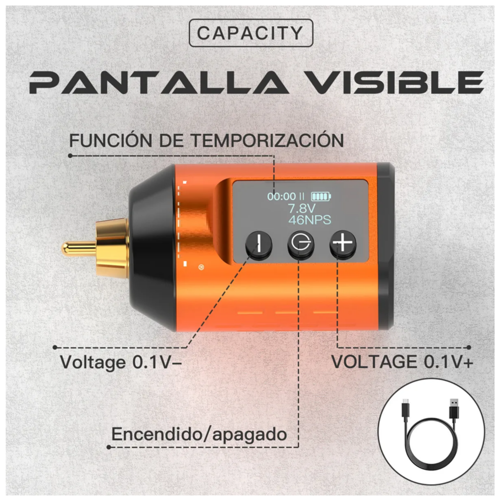 Foto 4 pulgar | Kit Máquina Inalámbrica Para Tatuar Rotativa 10000 Rpm Recargable Profesional Lab.g  Naranja