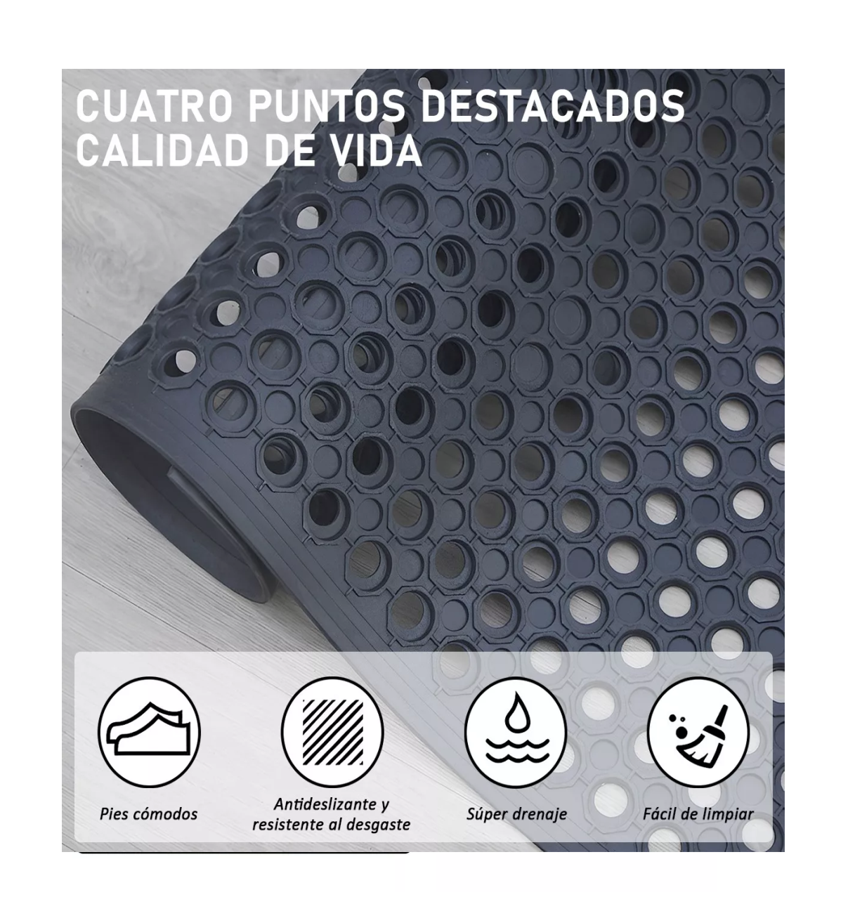 Foto 7 pulgar | Tapete Antifatiga Antiderrapante 93x93cm Negro