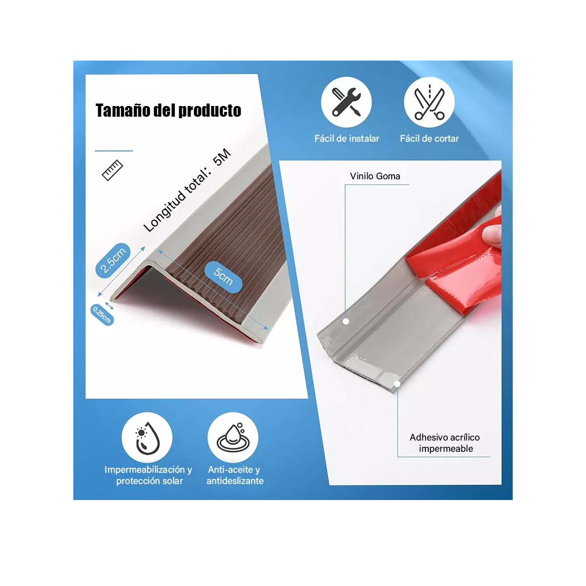 Foto 3 pulgar | Cinta Adhesiva Antiderrapante Autoadherible Para Escaleras 5 metros. Eo Safe Imports  Esi-15648 Gris