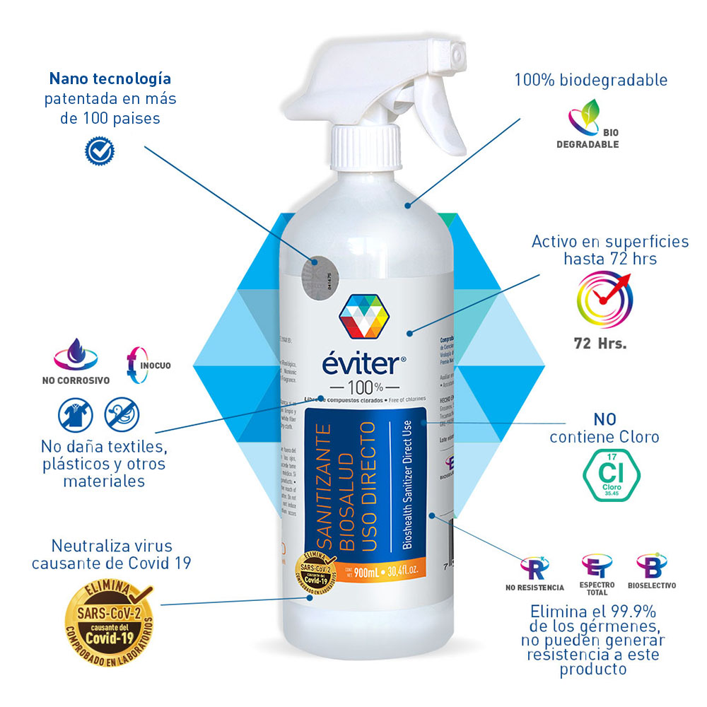 Foto 3 pulgar | Sanitizante Biosalud Uso Directo Éviter 900 Ml