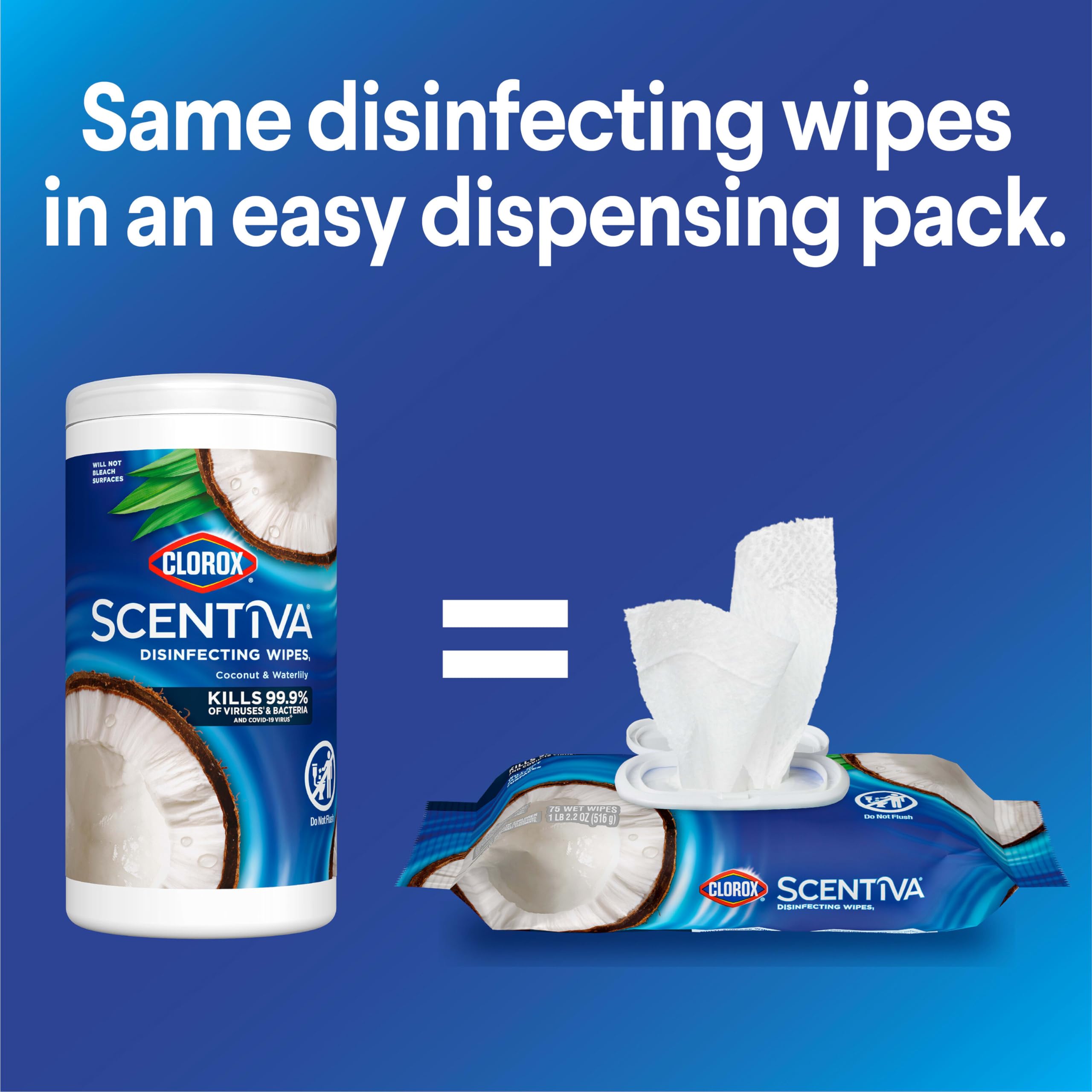 Foto 3 pulgar | Toallitas Limpiadoras Clorox Scentiva Pacific Breeze & Coconut 75x3 - Venta Internacional.