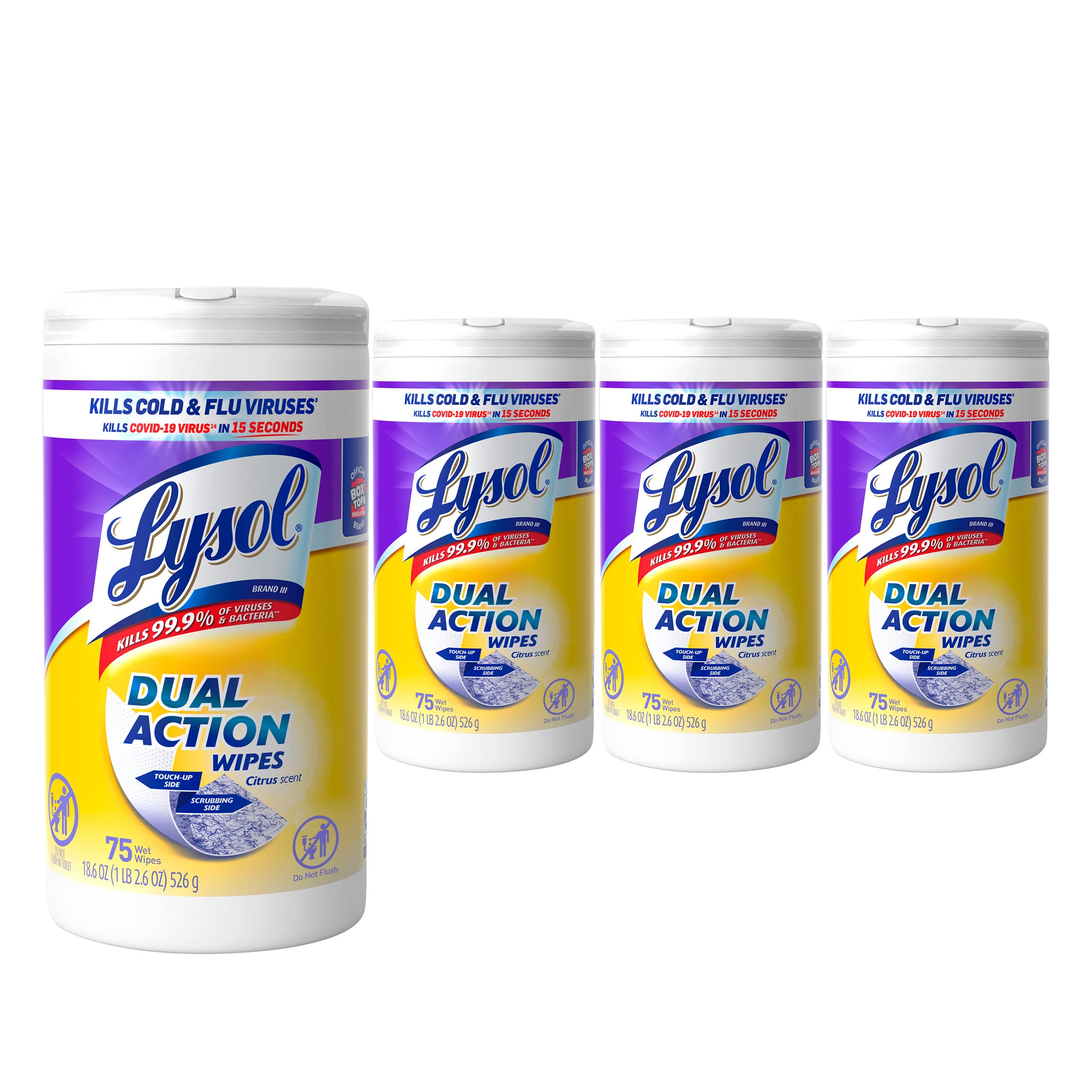 Foto 2 pulgar | Toallitas Desinfectantes Lysol Dual Action Multi-surface 75 Quilates X4 - Venta Internacional.