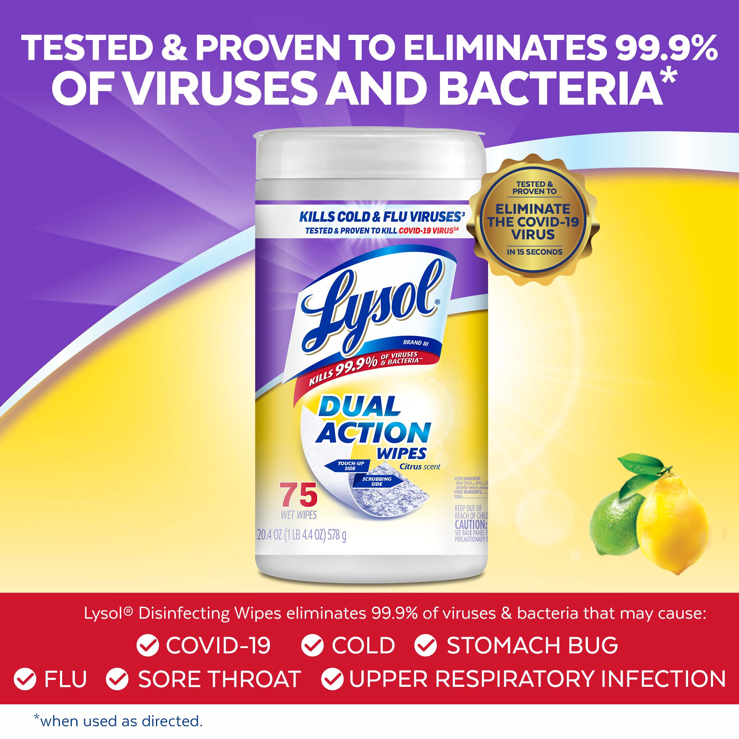 Foto 3 pulgar | Toallitas Desinfectantes Lysol Dual Action Multi-surface 75 Quilates X4 - Venta Internacional.