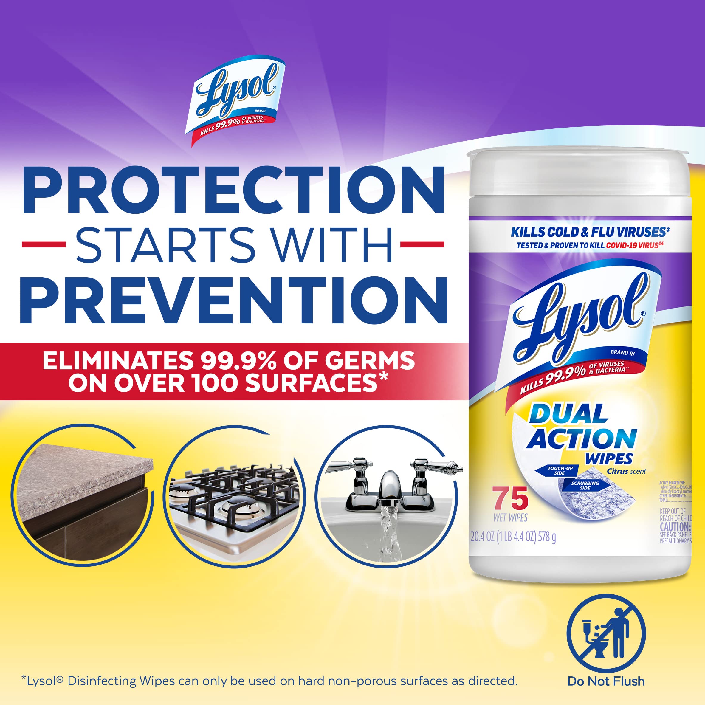 Foto 5 pulgar | Toallitas Desinfectantes Lysol Dual Action Multi-surface 75 Quilates X4 - Venta Internacional.