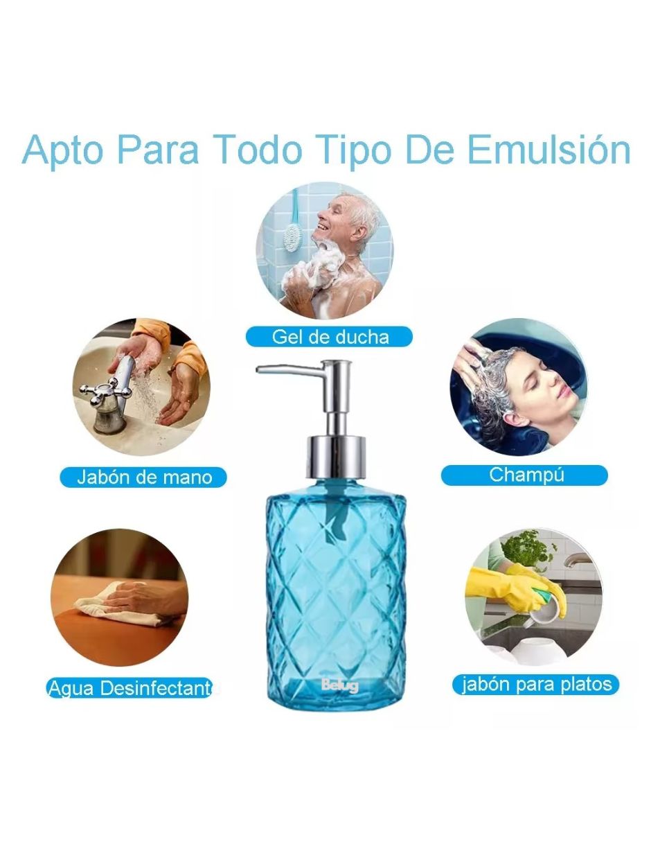 Foto 4 pulgar | Dosificador de Jabón Azul 330 ml de Vidrio