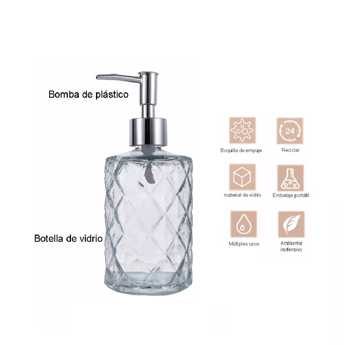 Foto 5 pulgar | Dispensador de Jabón Gris 330 ml de Vidrio