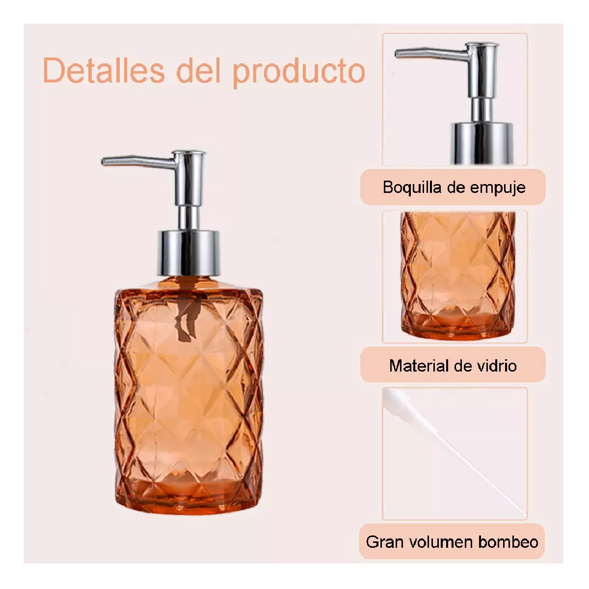 Foto 3 pulgar | Dispensador de Jabón Naranja 330 ml de Vidrio