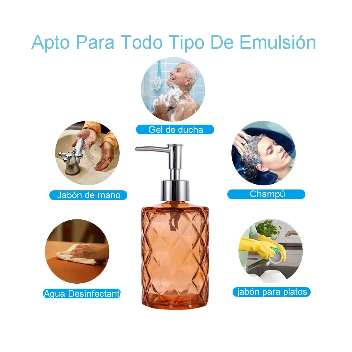 Foto 4 pulgar | Dispensador de Jabón Naranja 330 ml de Vidrio