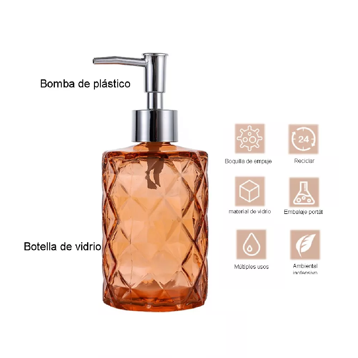 Foto 5 pulgar | Dispensador de Jabón Naranja 330 ml de Vidrio