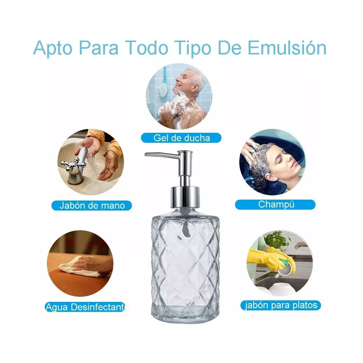 Foto 4 pulgar | Dispensador de Jabón de Vidrio Gris de 330 ml con Bomba de Alta Calidad