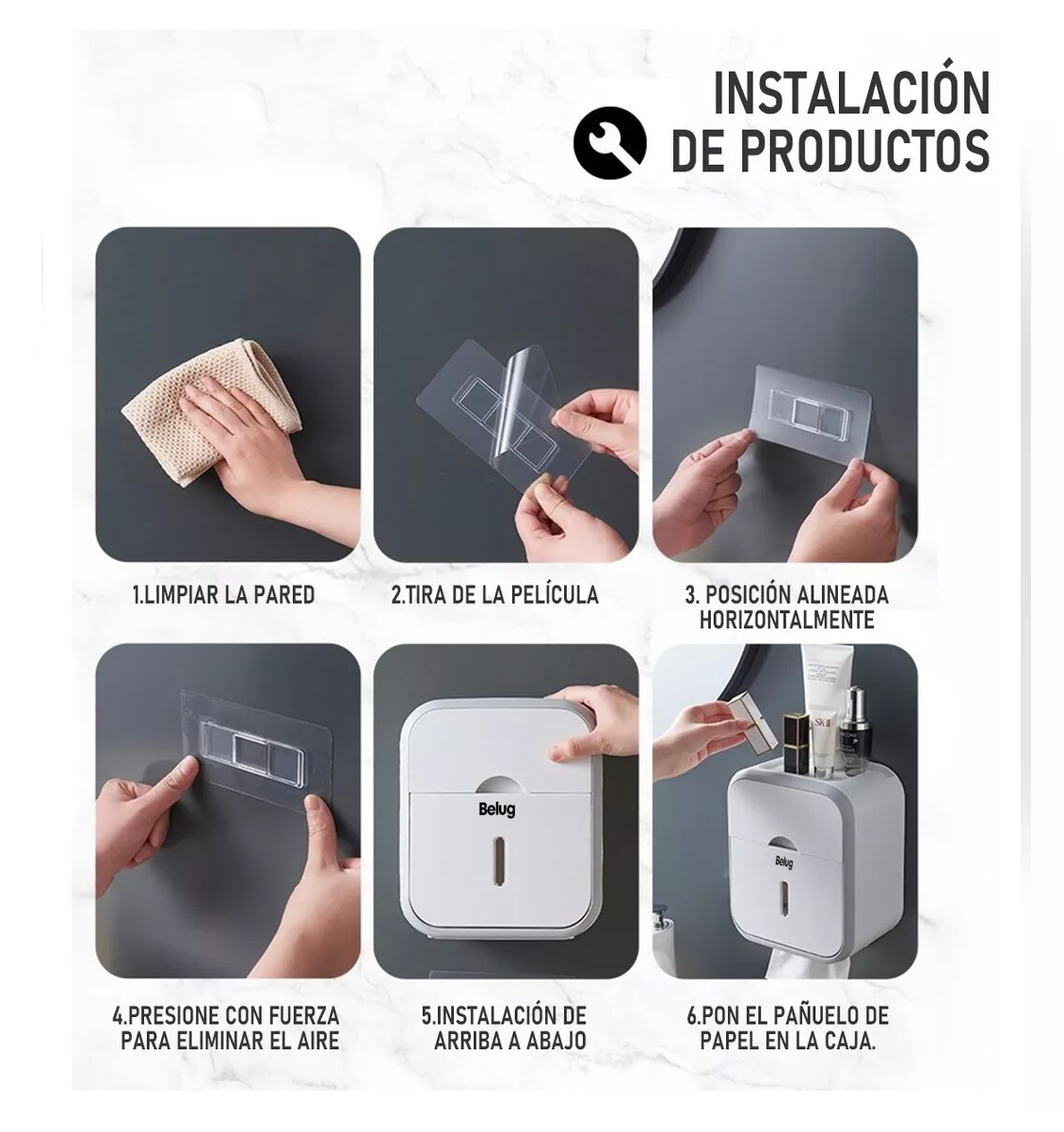 Foto 3 | Despachador Dispensador De Papel Higiénico Con Soporte Cajón, Belug  Blanco Y Gris