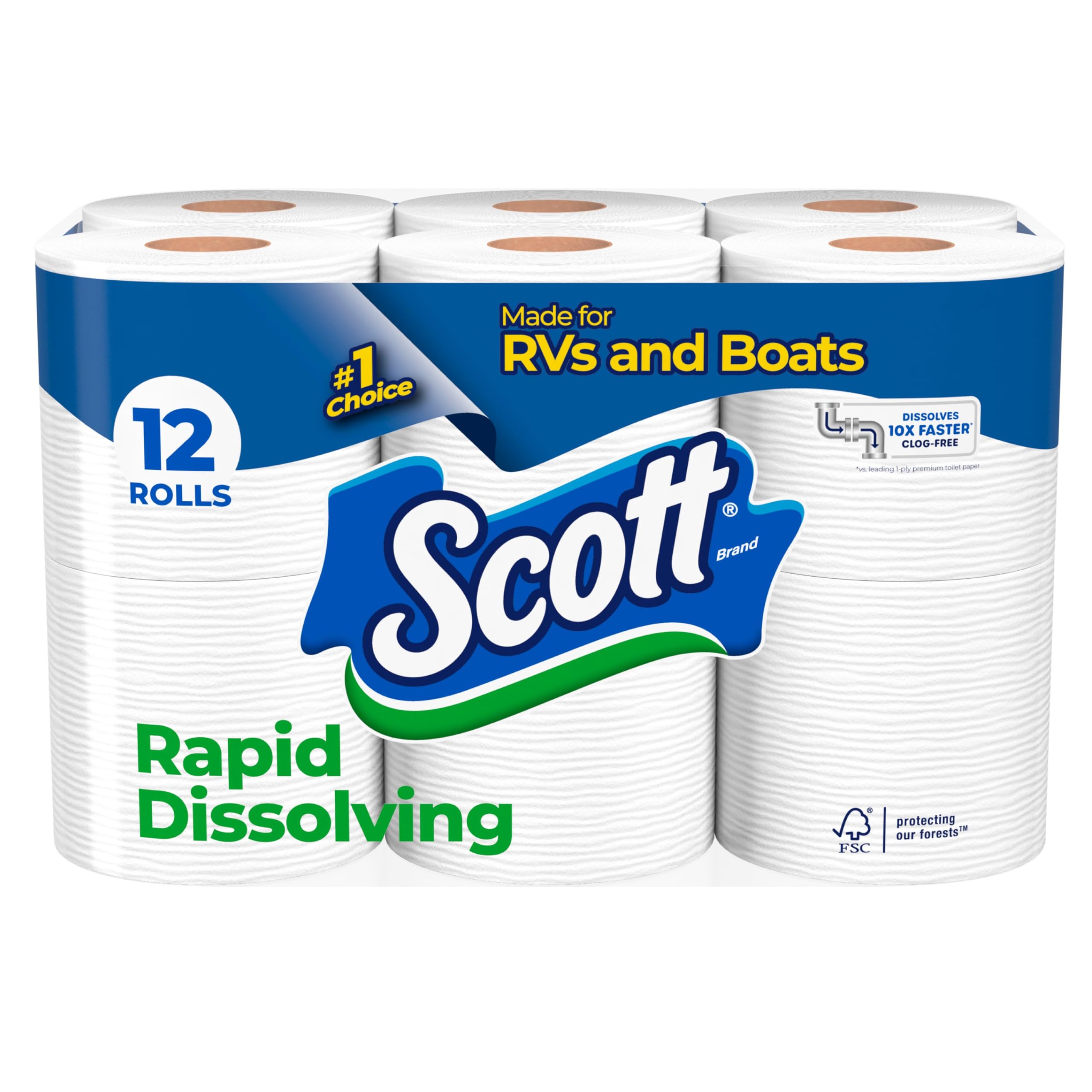 Foto 1 | Papel Higiénico Scott De Disolución Rápida, 12 Rollos Dobles - Venta Internacional.