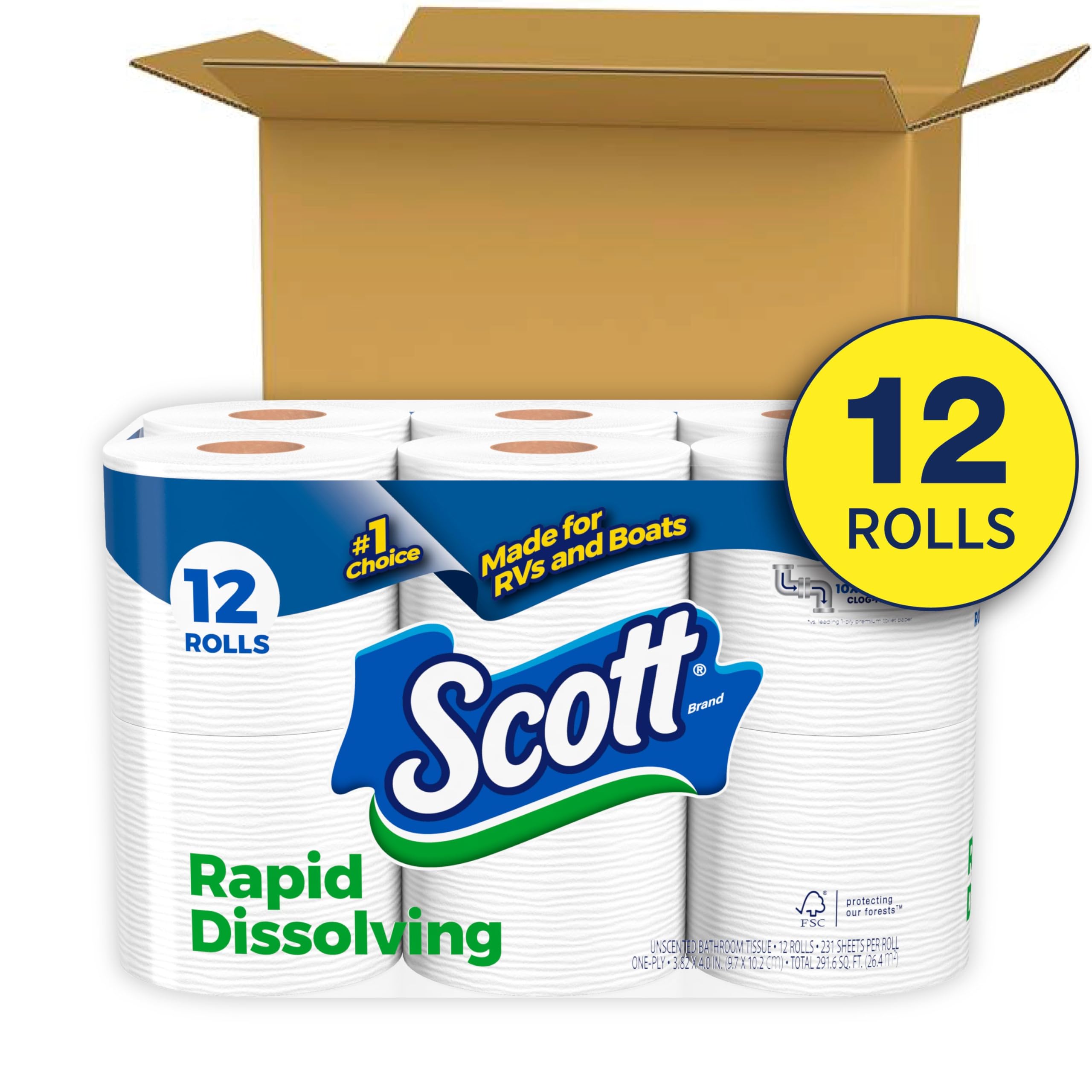 Foto 2 | Papel Higiénico Scott De Disolución Rápida, 12 Rollos Dobles - Venta Internacional.