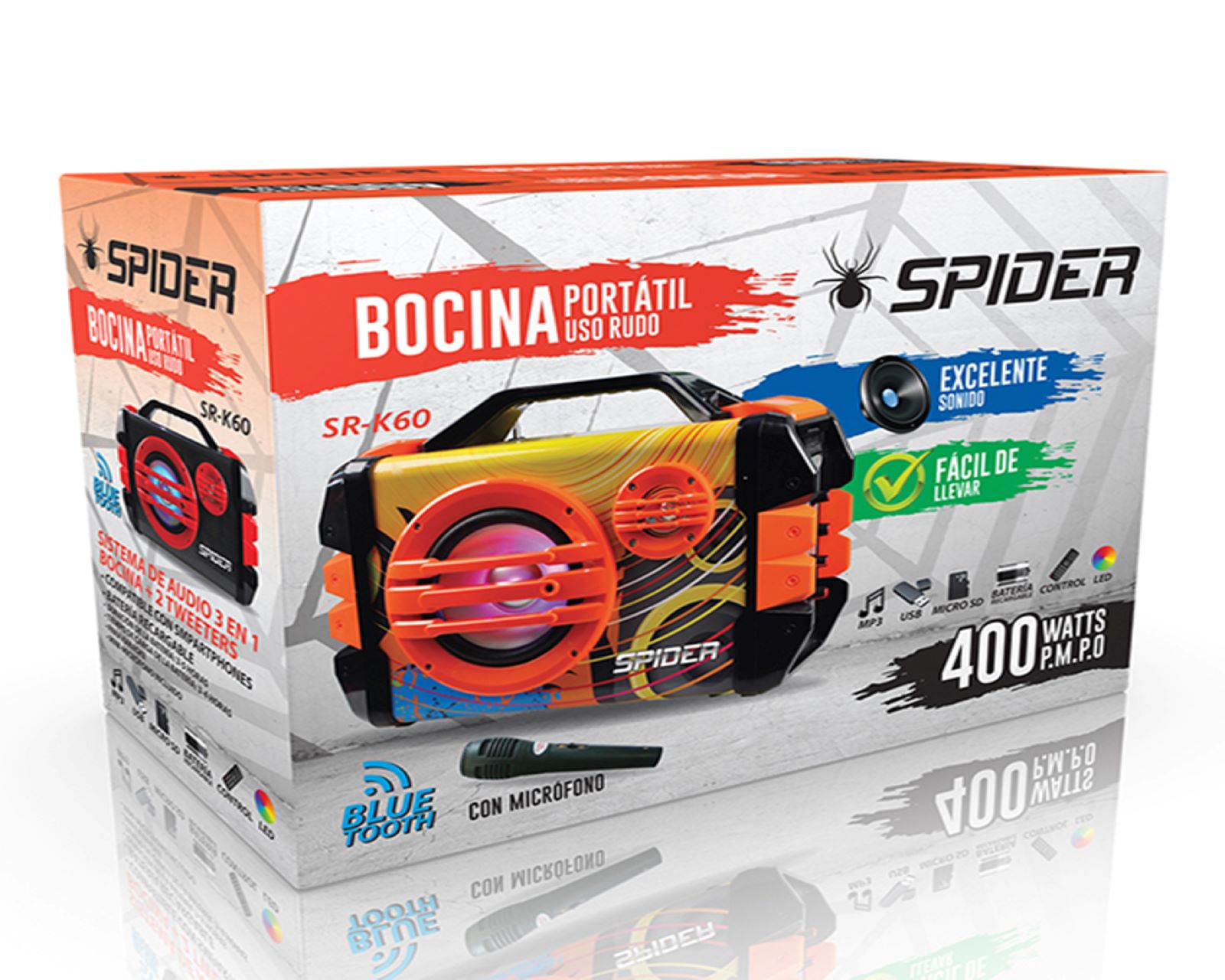 Foto 3 pulgar | Bocina Portátil Spider Sr-K60N color Anaranjado de Uso Rudo Tipo Portafolio