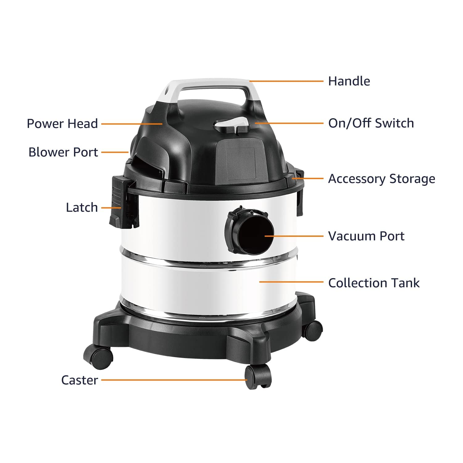 Foto 6 pulgar | Aspirador Húmedo Y Seco Amazon Basics 15 L 3 HP Acero Inoxidable - Venta Internacional