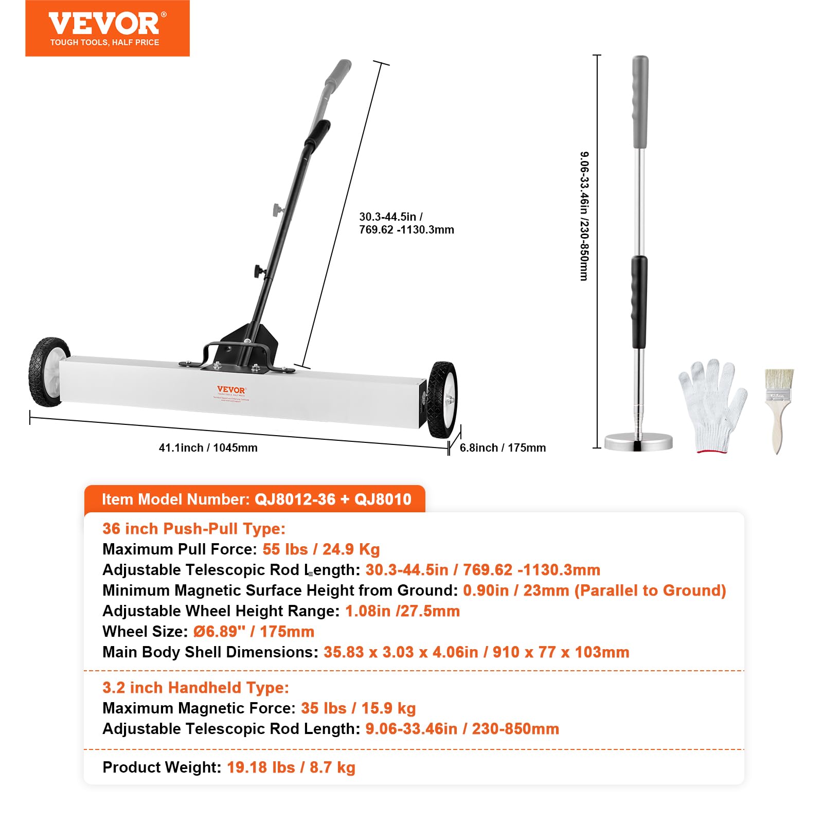Foto 7 | Barredora Magnética Vevor De 36 Pulgadas Con Ruedas De 25 Kg De Capacidad - Venta Internacional.