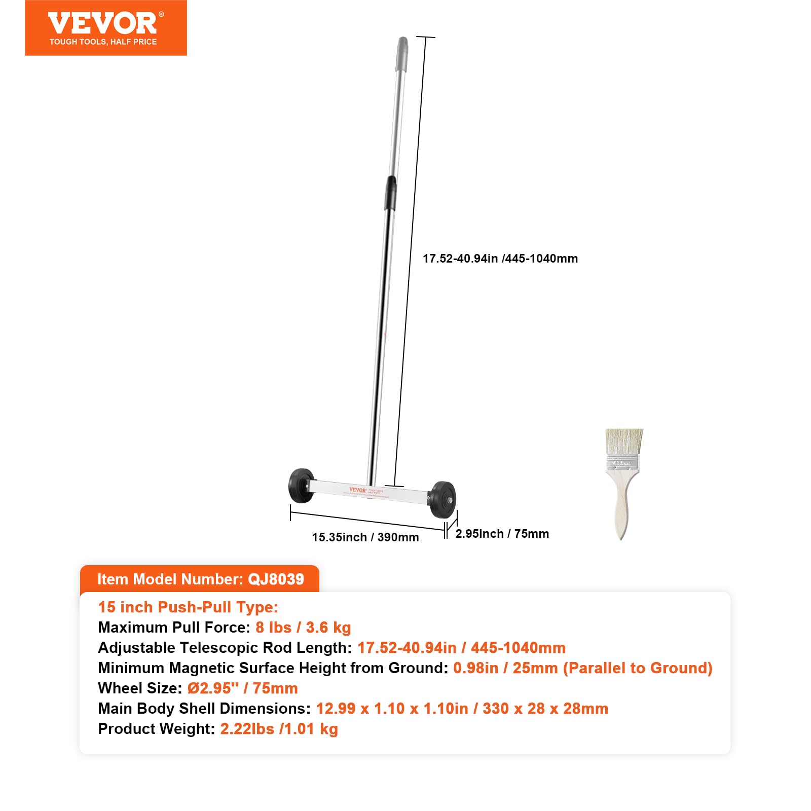 Foto 8 pulgar | Barredora Magnética Vevor Mini De 15 Pulgadas Con Capacidad De 3,6 Kg - Venta Internacional.