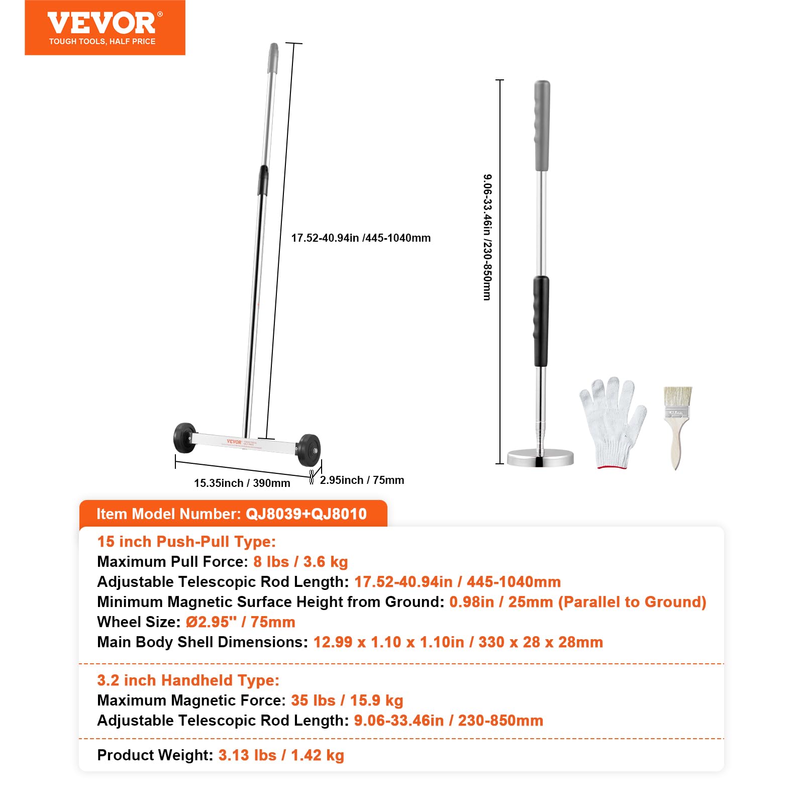 Foto 8 pulgar | Barredora Magnética Vevor De 15 Pulgadas Con Ruedas De 3,6 Kg De Capacidad - Venta Internacional.