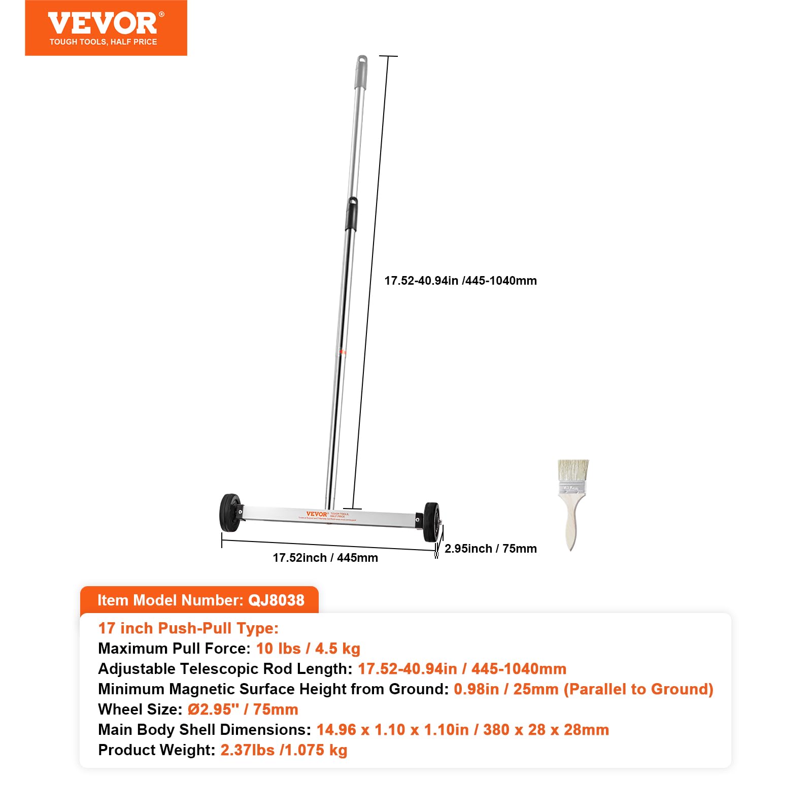Foto 8 pulgar | Barredora Magnética Vevor De 17 Pulgadas, Muy Resistente, Con Capacidad De 4,5 Kg - Venta Internacional.