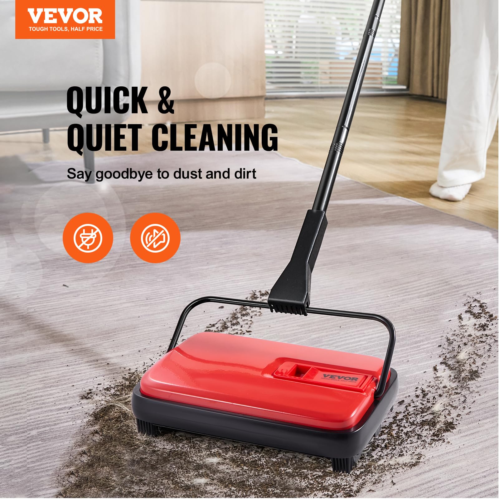 Foto 2 | Barredora De Alfombras Vevor, Manual, Suelo, 300 Ml, Capacidad Para Basura, Color Rojo - Venta Internacional.