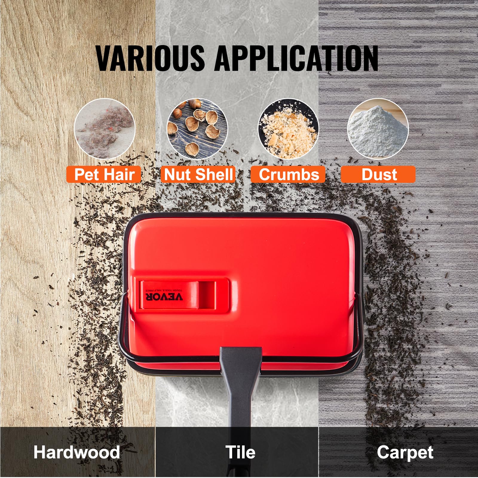 Foto 6 | Barredora De Alfombras Vevor, Manual, Suelo, 300 Ml, Capacidad Para Basura, Color Rojo - Venta Internacional.