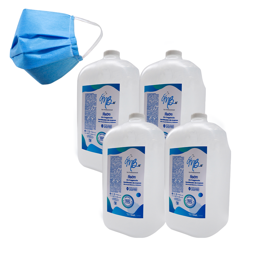 Foto 2 pulgar | Gel Antibacterial Galon Caja De 4 Piezas + 100 Cubre Bocas