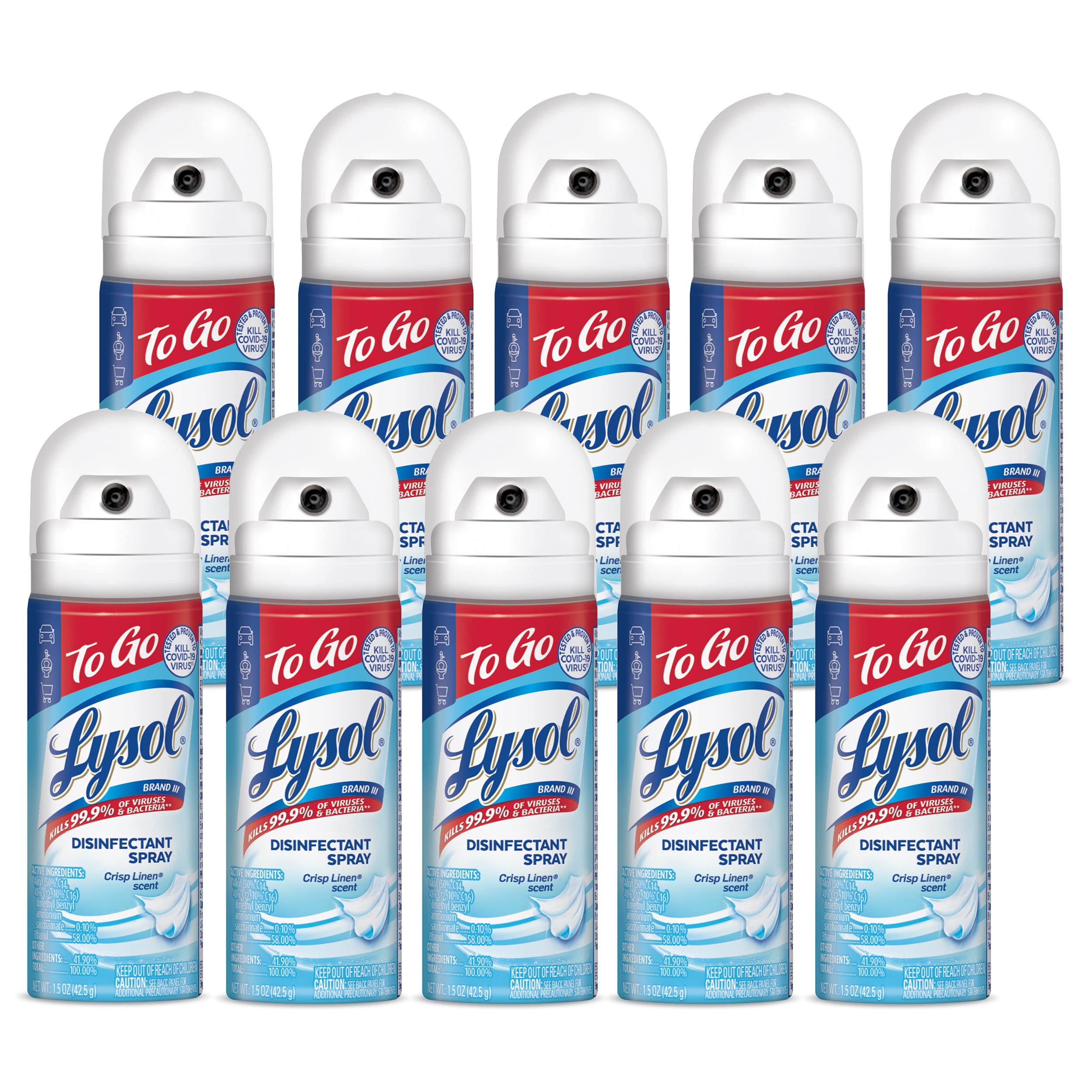 Foto 2 pulgar | Spray Desinfectante Lysol `to Go` Crisp Linen  44 Ml (paquete De 10) - Venta Internacional.
