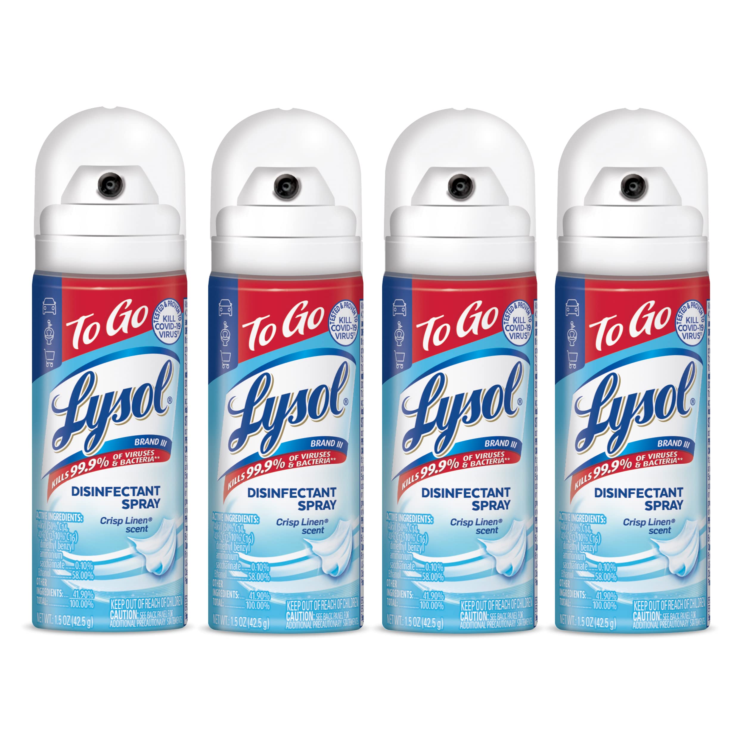 Foto 2 pulgar | Spray Desinfectante Lysol `to Go` Crisp Linen  44 Ml (paquete De 4) - Venta Internacional.