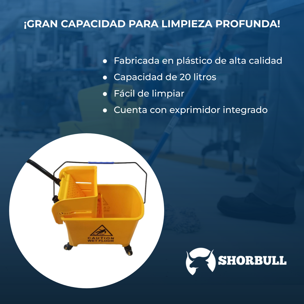 Foto 7 | Cubeta Industrial para Trapeador Shorbull Lxd-120d-1 Amarillo