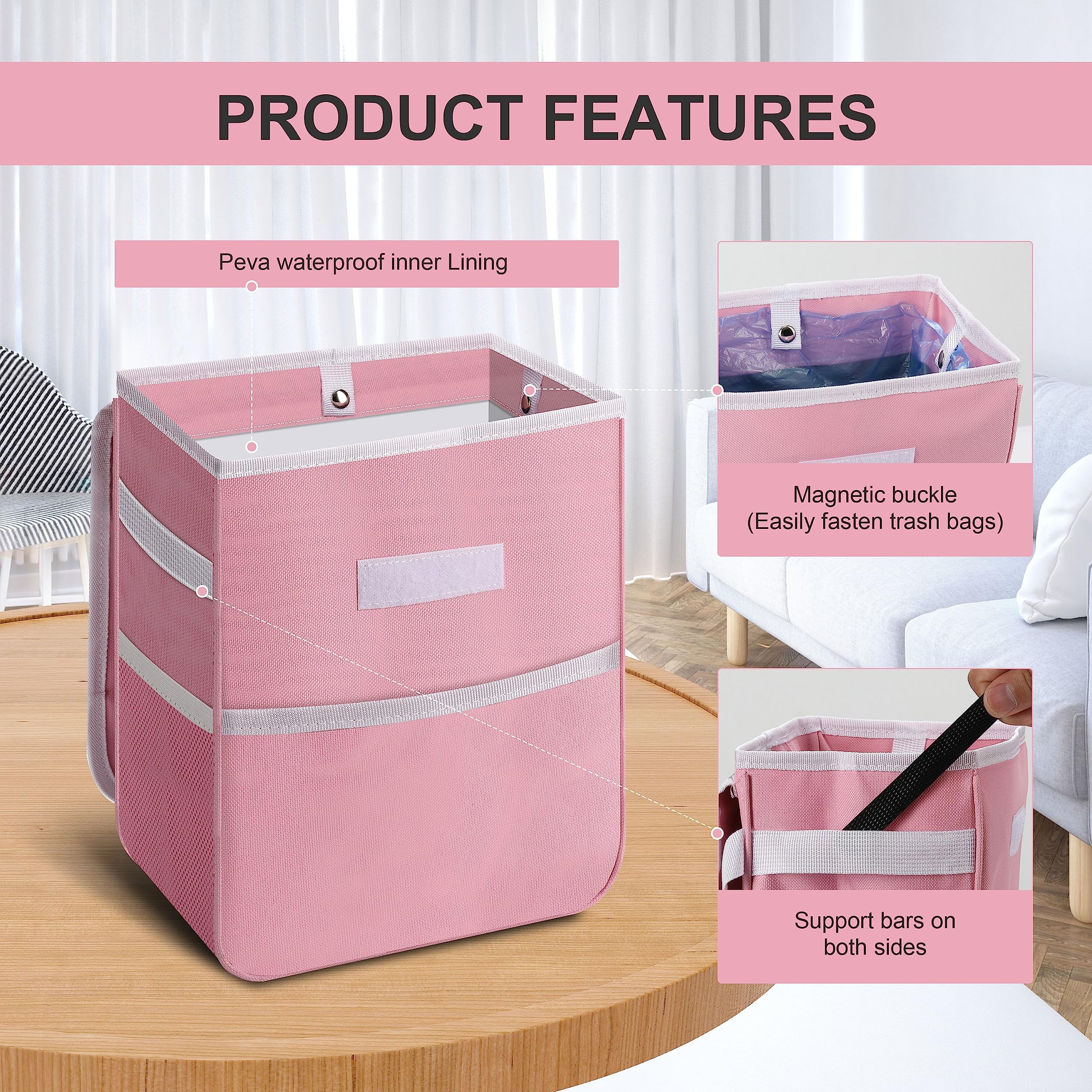 Foto 5 | Bote De Basura Para Coche Simple Deluxe, A Prueba De Fugas, 7,6 L, Con Tapa, Rosa - Venta Internacional.